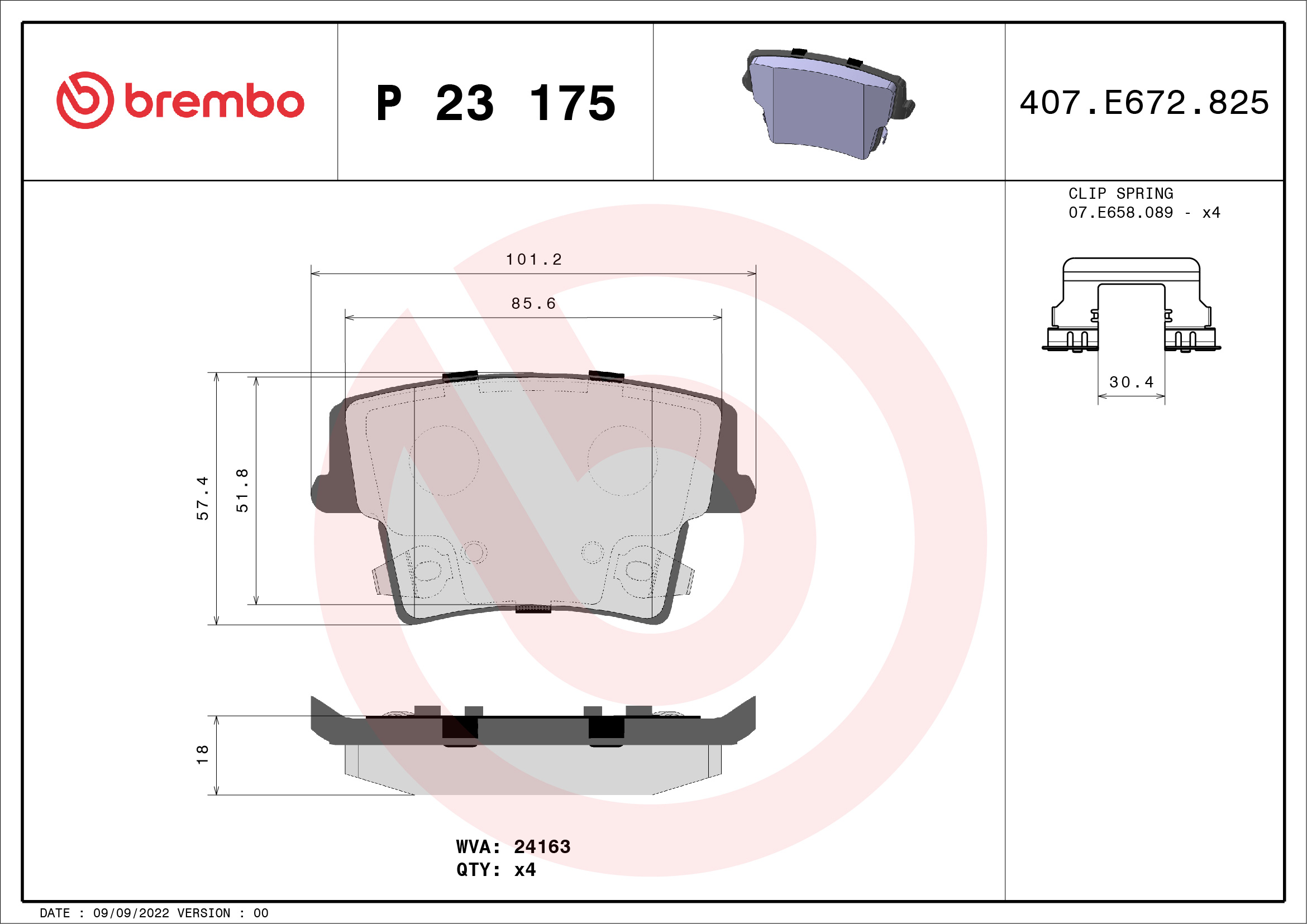 Brake Pad Set, disc brake - P 23 175 BREMBO