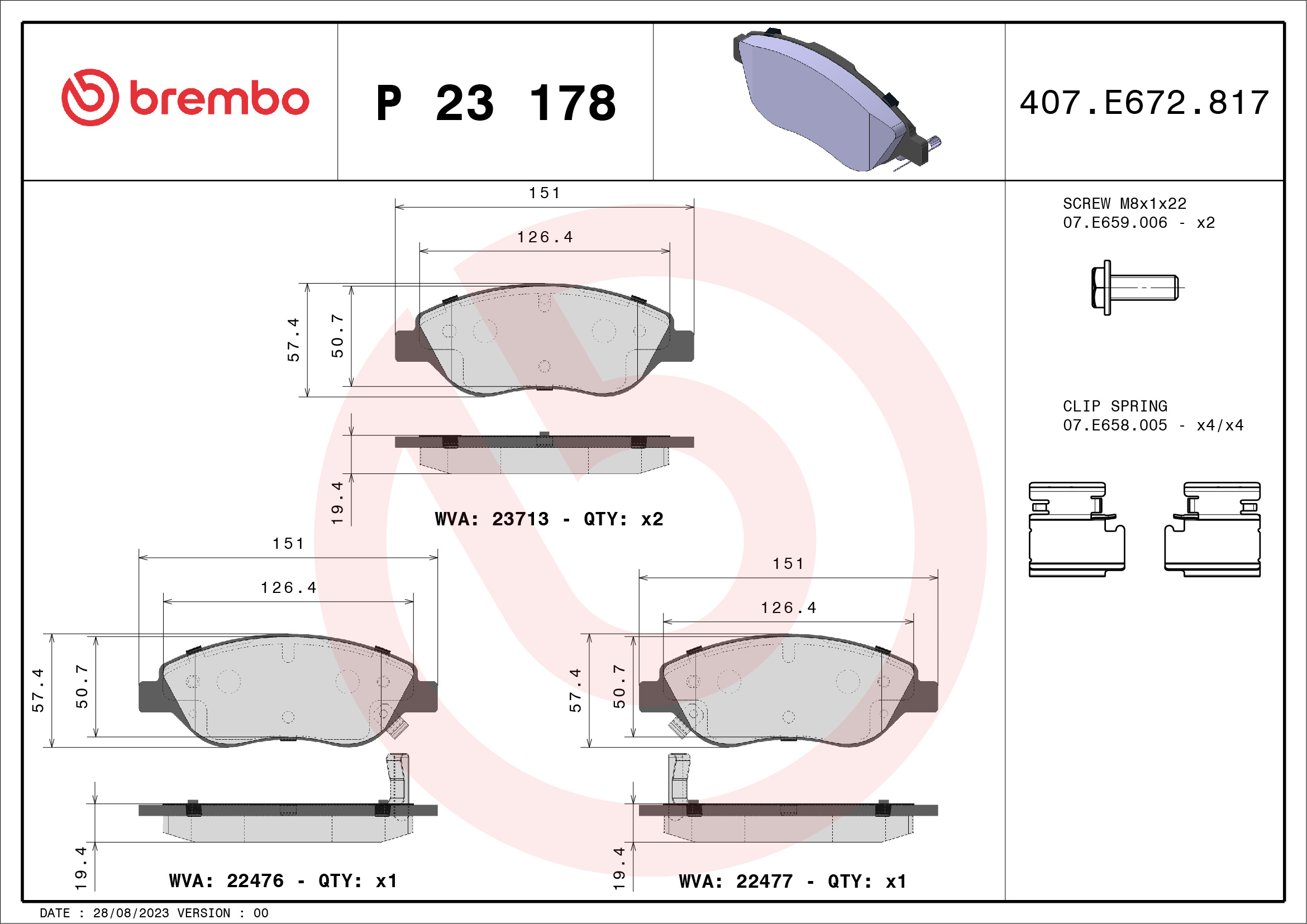 Kit pastiglie freno, Freno a disco - P 23 178 BREMBO