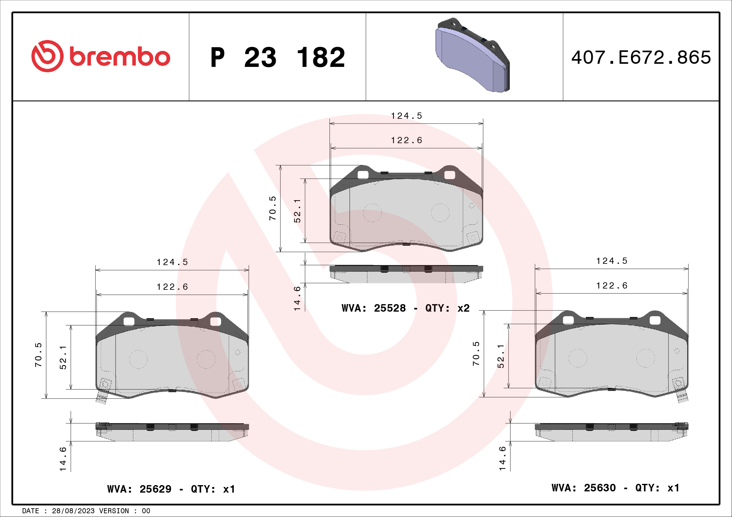 Brake Pad Set, disc brake - P 23 182 BREMBO