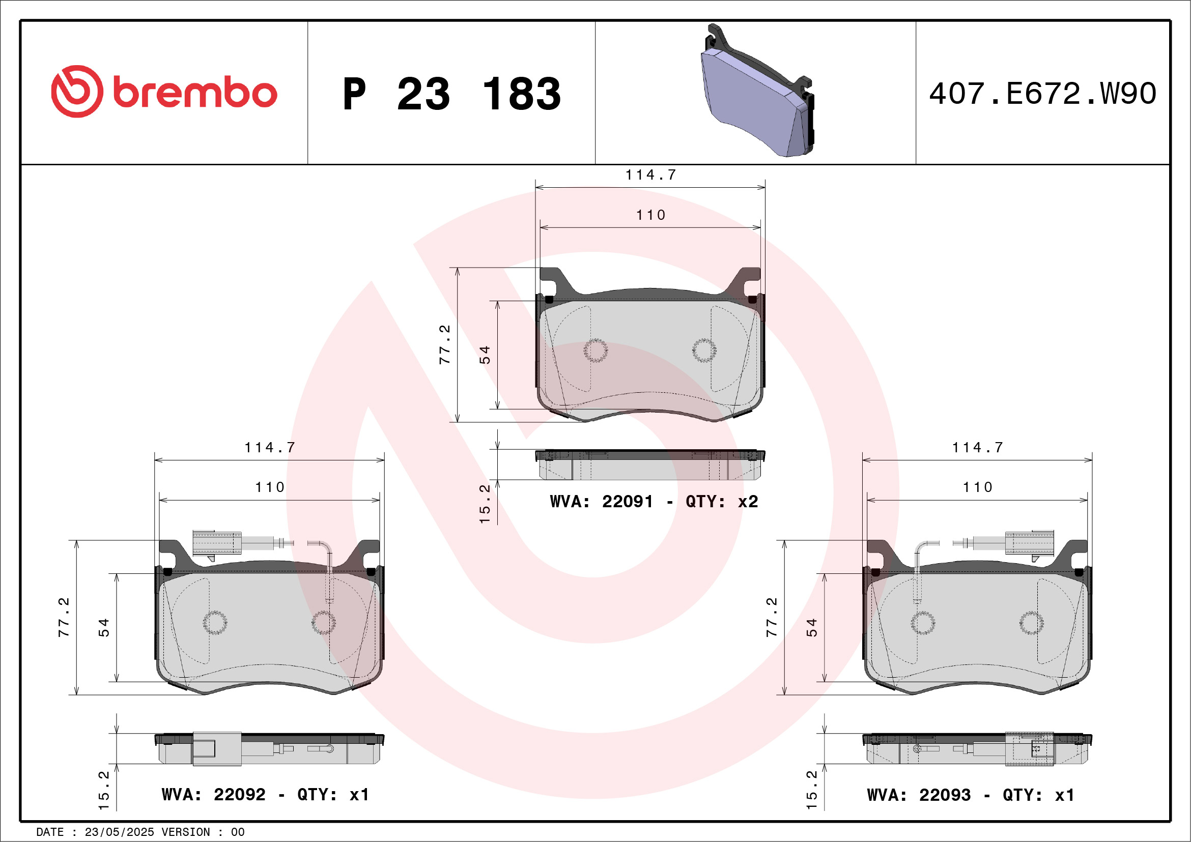Kit pastiglie freno, Freno a disco - P 23 183 BREMBO