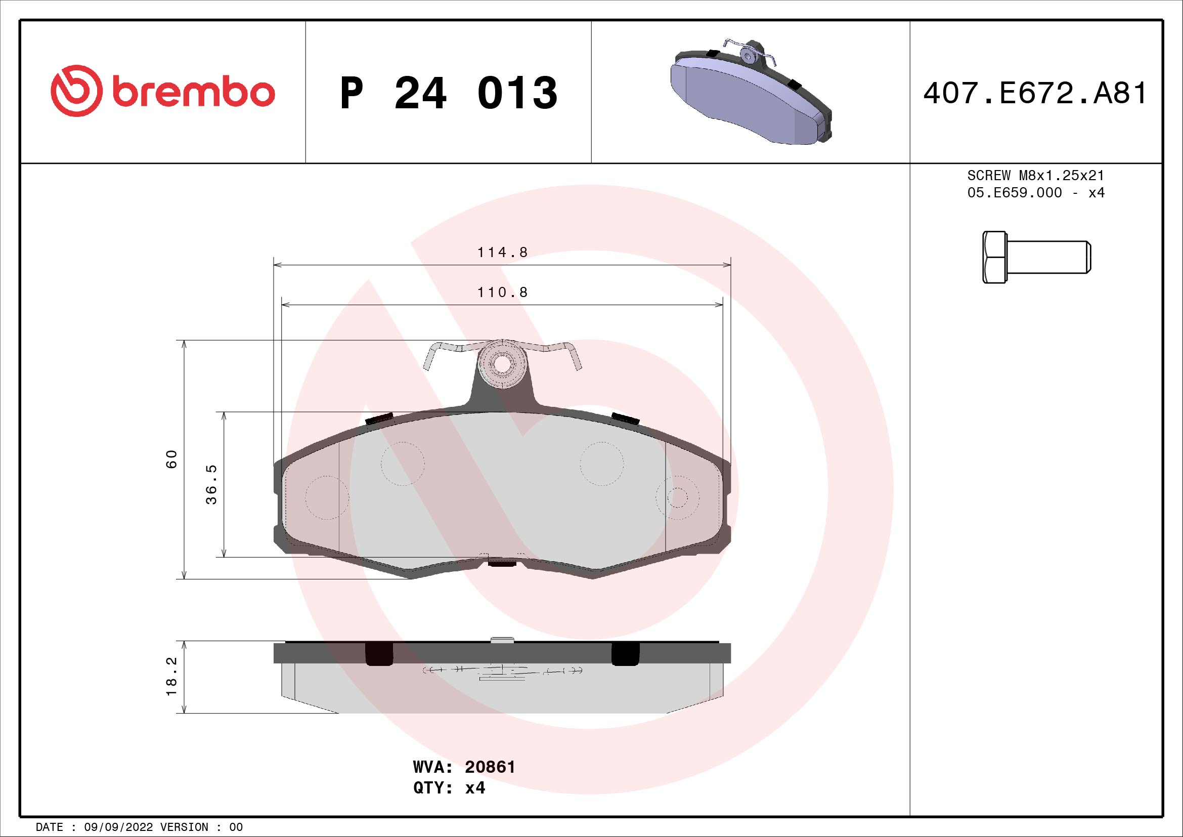 Brake Pad Set, disc brake - P 24 013 BREMBO