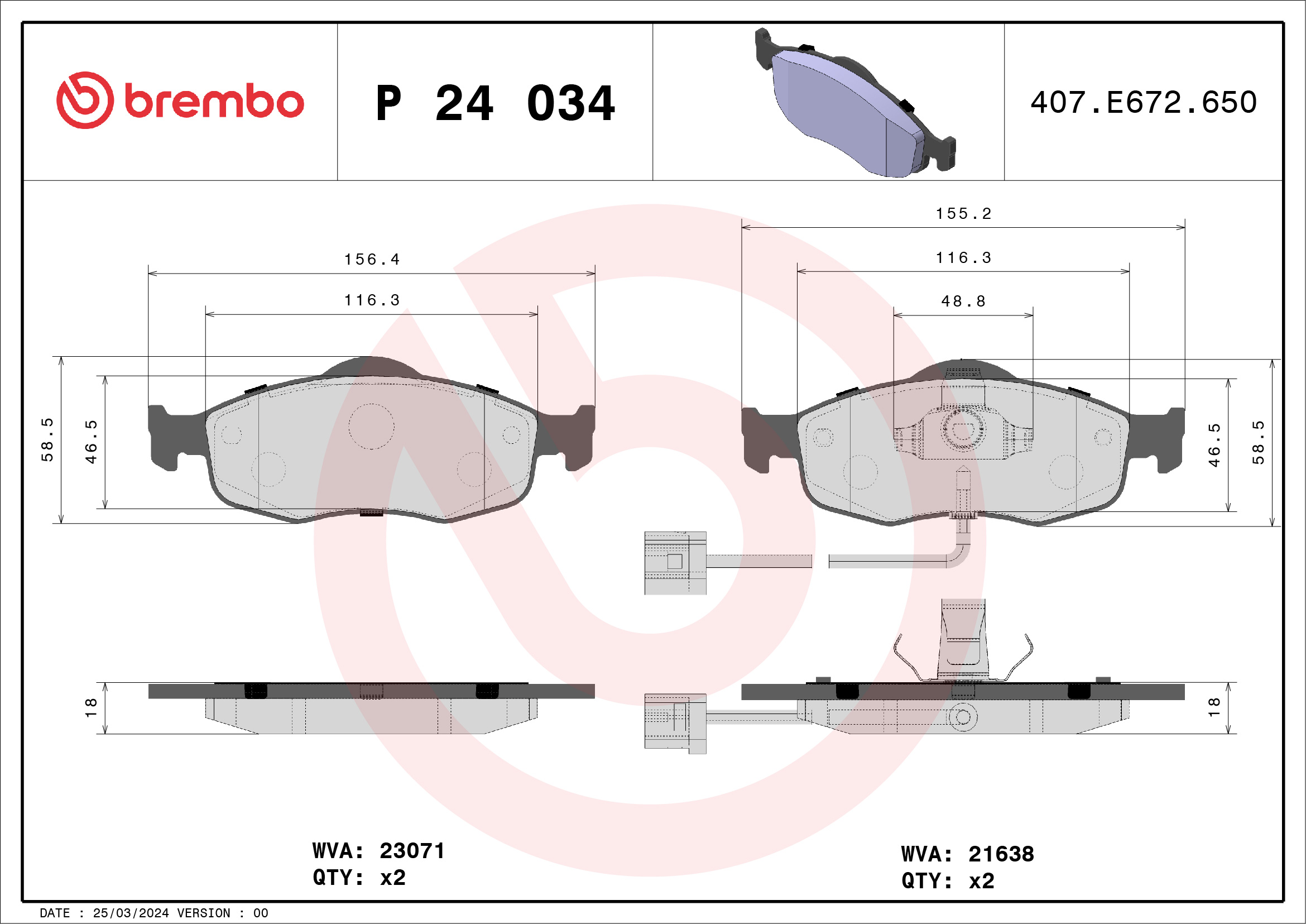 Brake Pad Set, disc brake - P 24 034 BREMBO