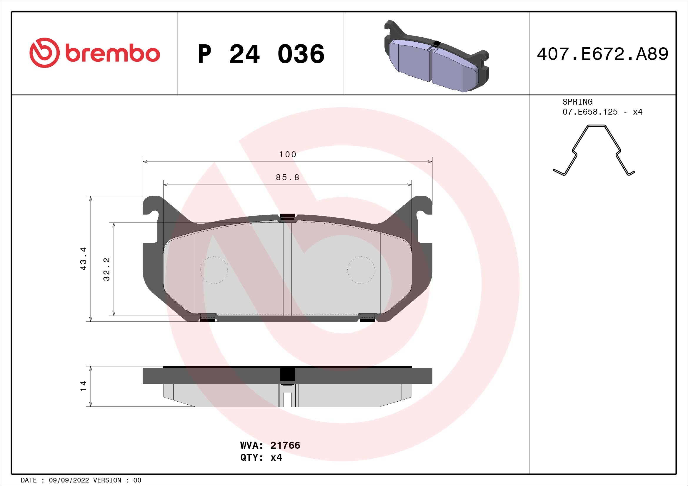 Kit pastiglie freno, Freno a disco - P 24 036 BREMBO