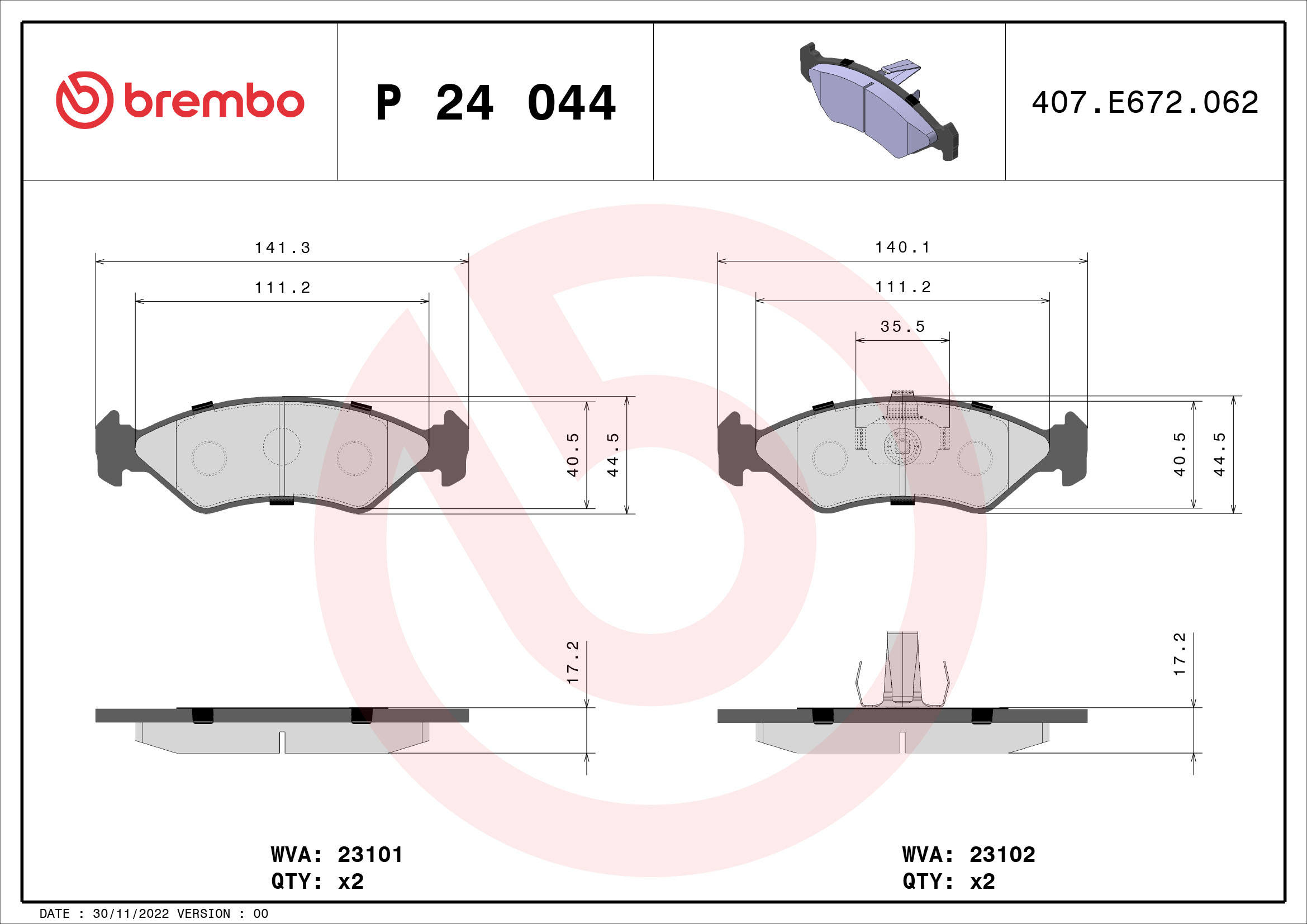 Kit pastiglie freno, Freno a disco - P 24 044 BREMBO