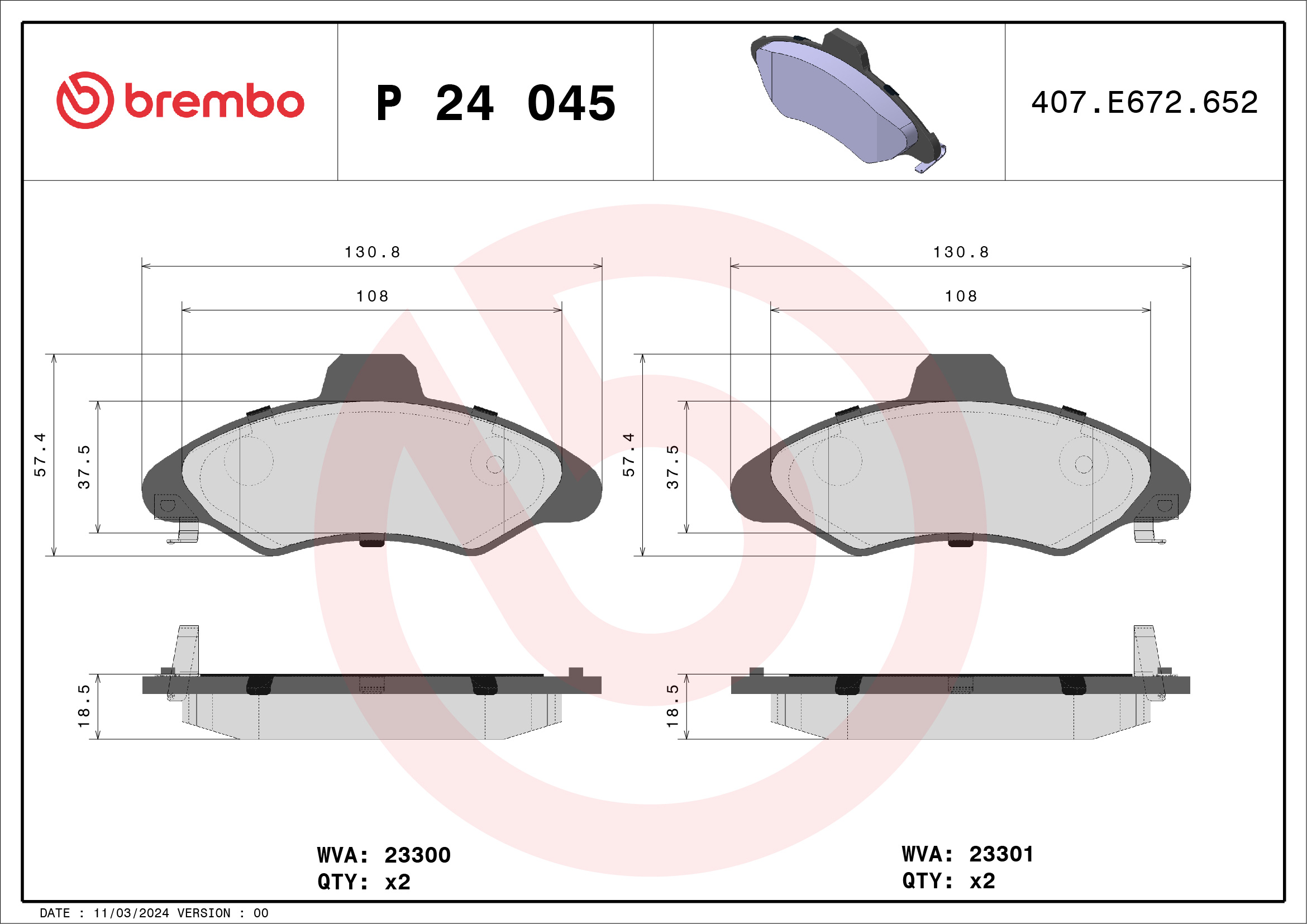 Brake Pad Set, disc brake - P 24 045 BREMBO