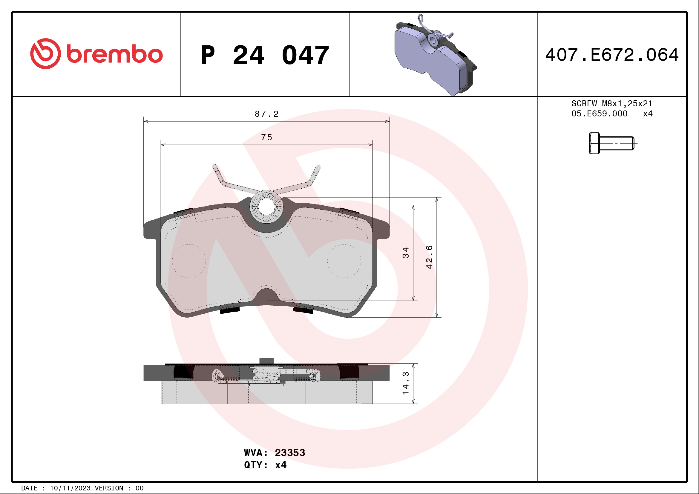 Brake Pad Set, disc brake - P 24 047 BREMBO