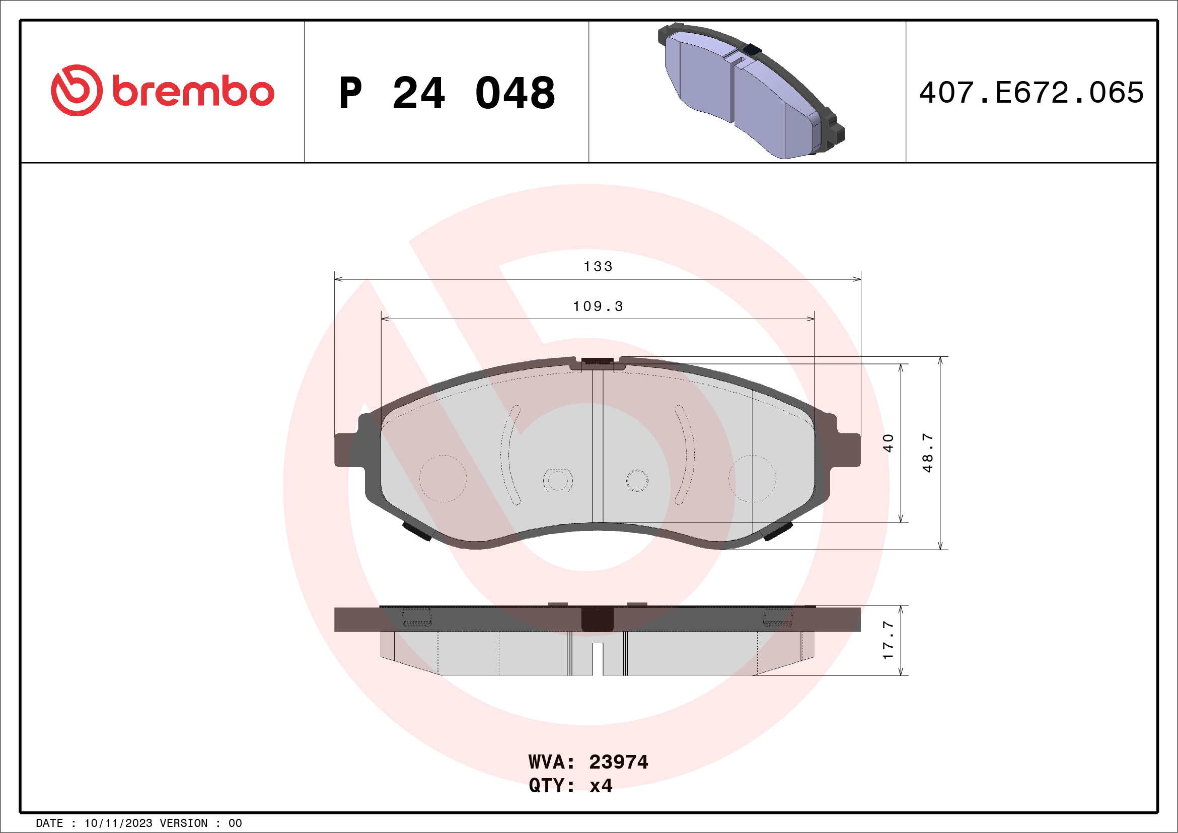 Brake Pad Set, disc brake - P 24 048 BREMBO