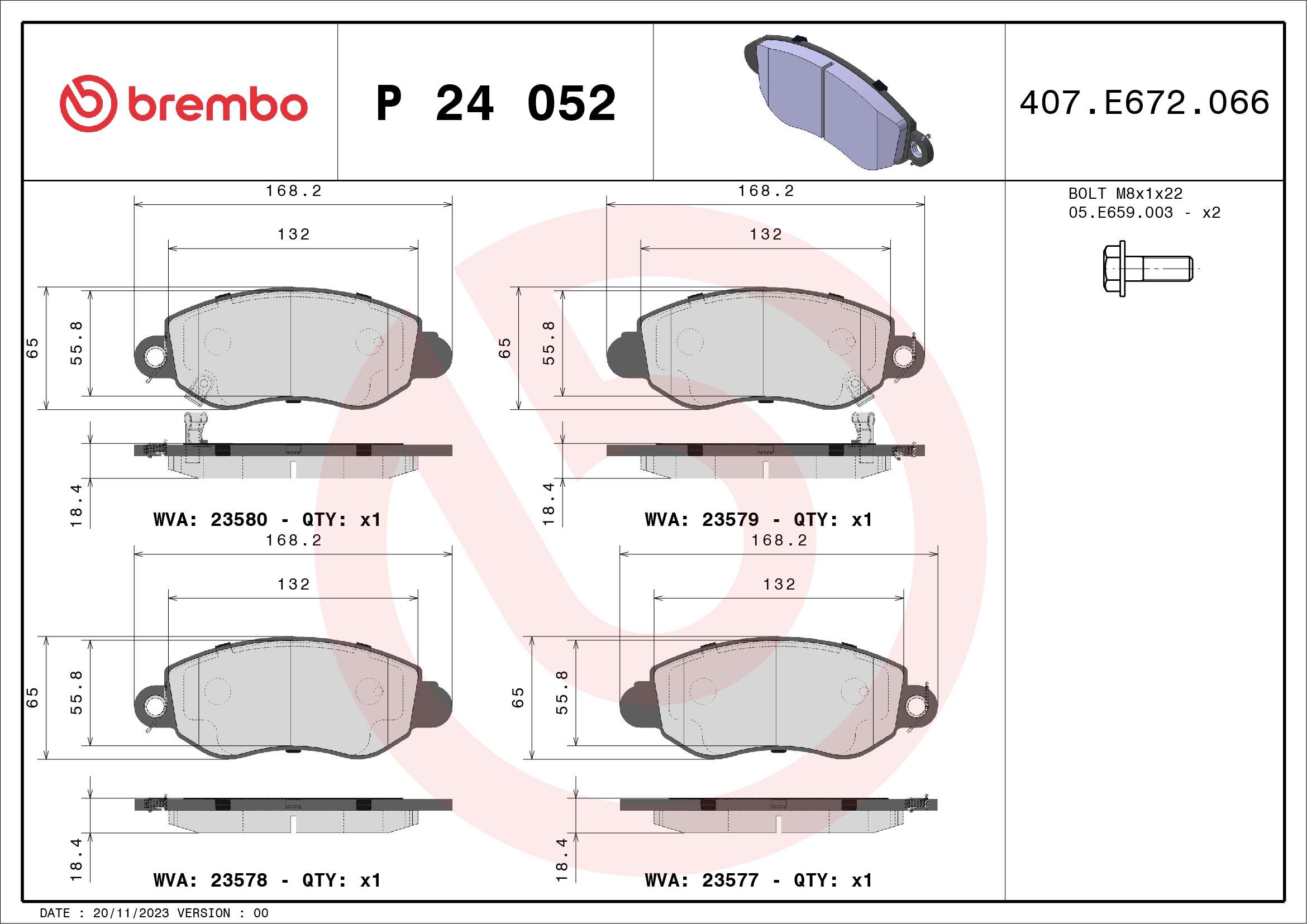 Kit pastiglie freno, Freno a disco - P 24 052 BREMBO