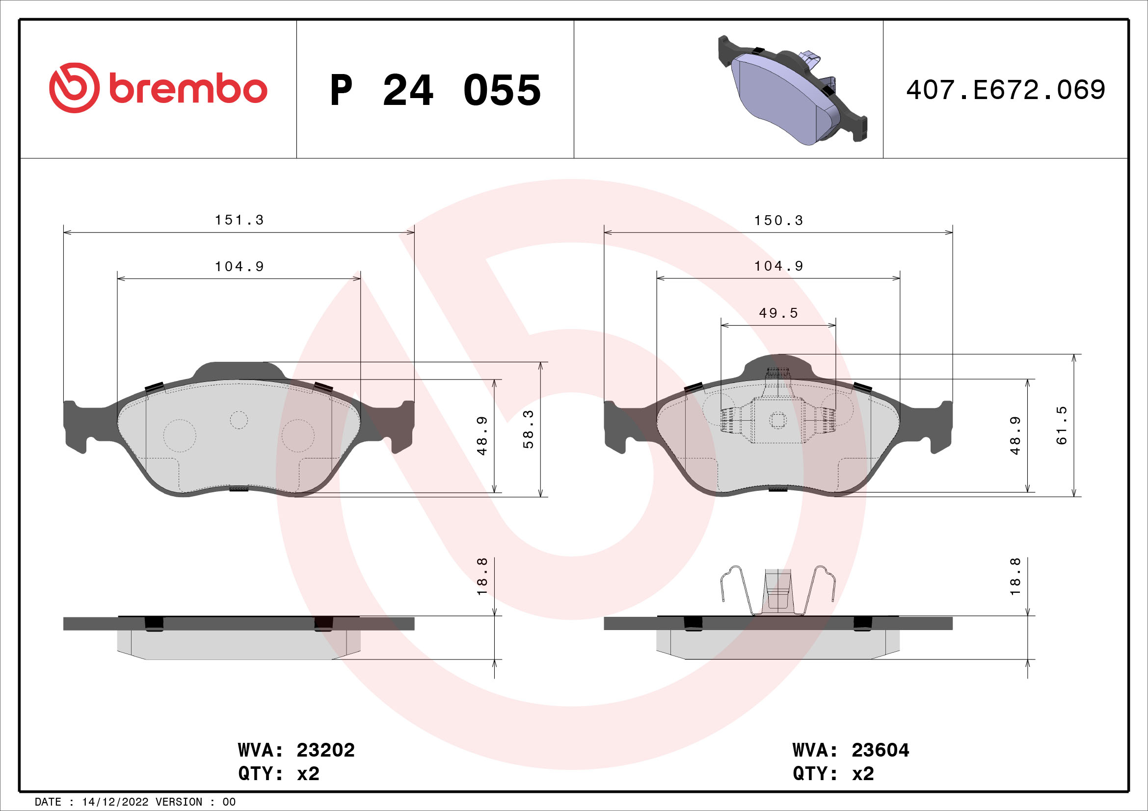 Kit pastiglie freno, Freno a disco - P 24 055X BREMBO