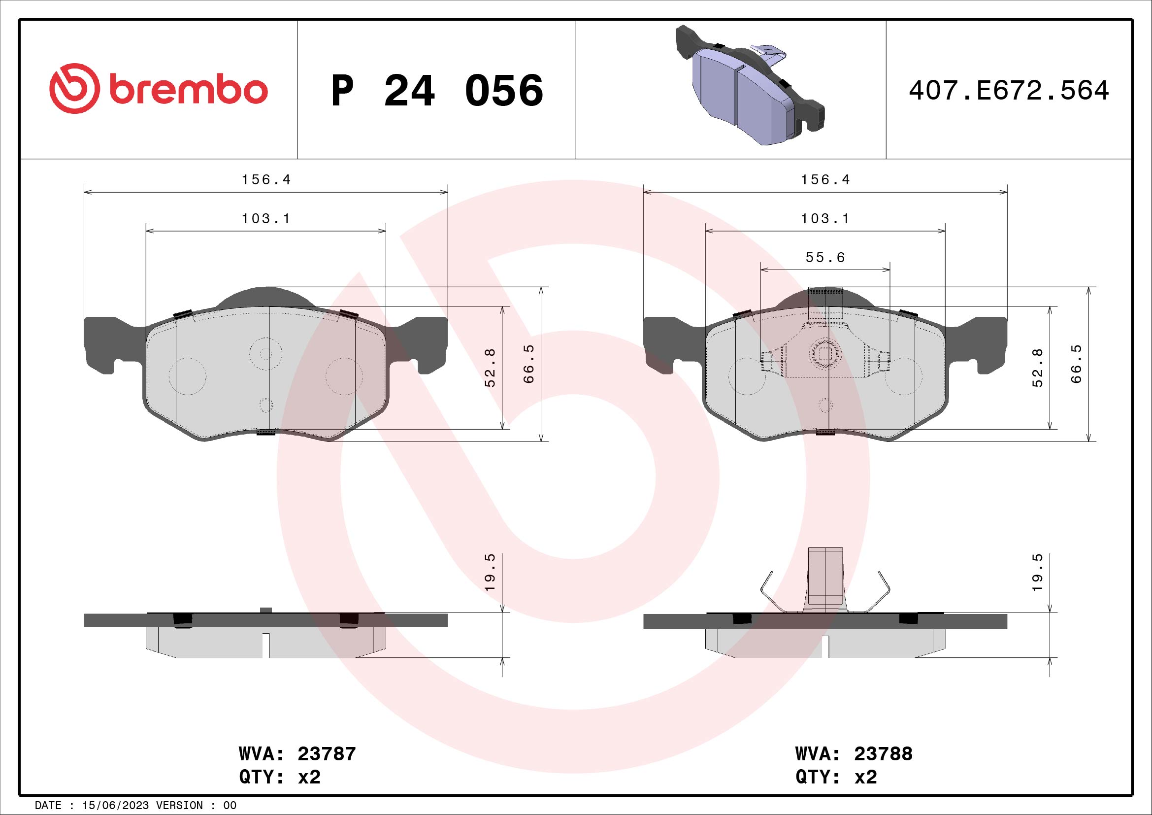 Bremsbelagsatz, Scheibenbremse - P 24 056 BREMBO