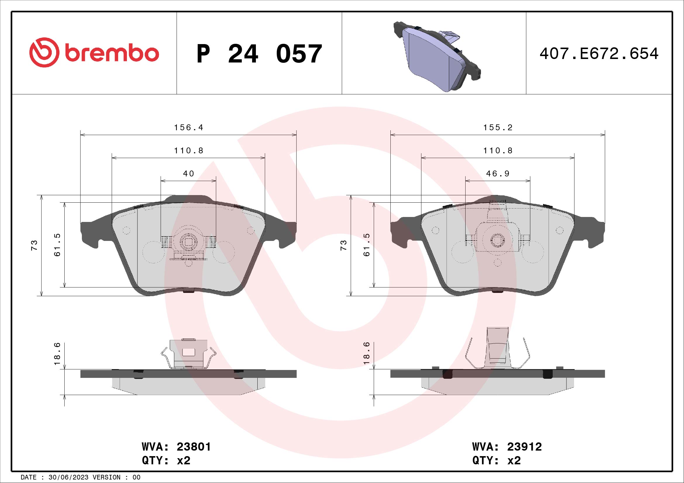 Brake Pad Set, disc brake - P 24 057 BREMBO