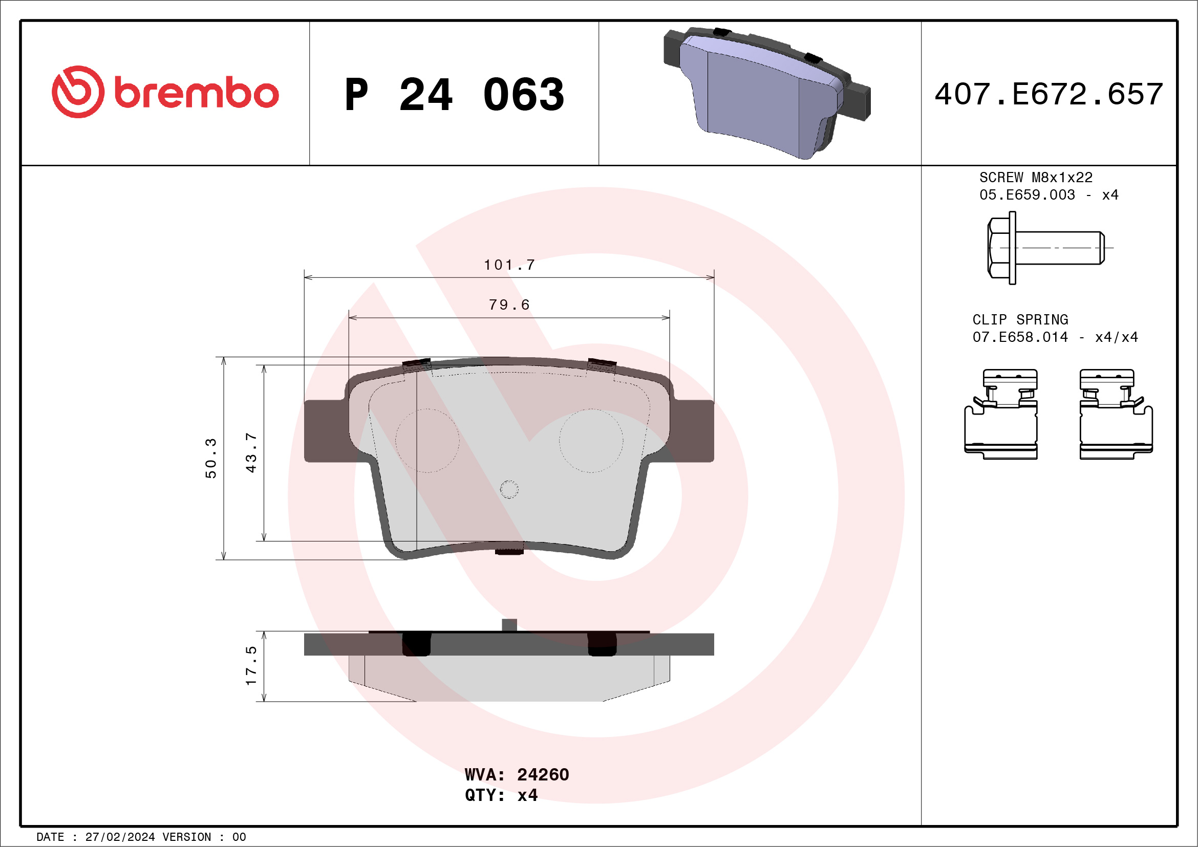 Kit pastiglie freno, Freno a disco - P 24 063 BREMBO