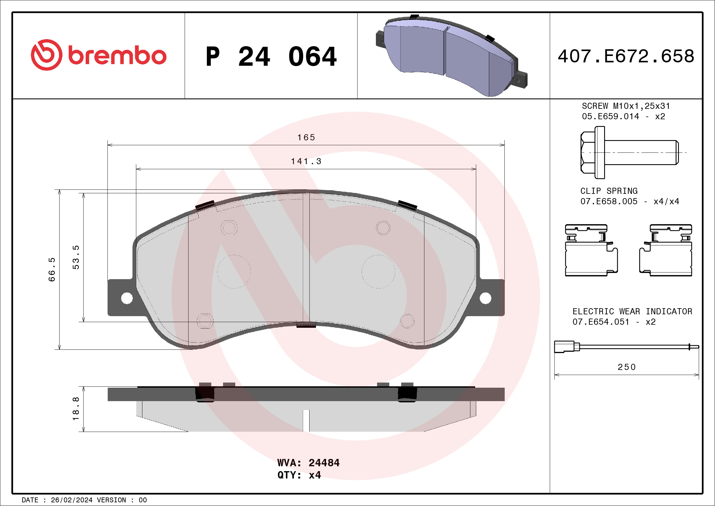 Brake Pad Set, disc brake - P 24 064 BREMBO