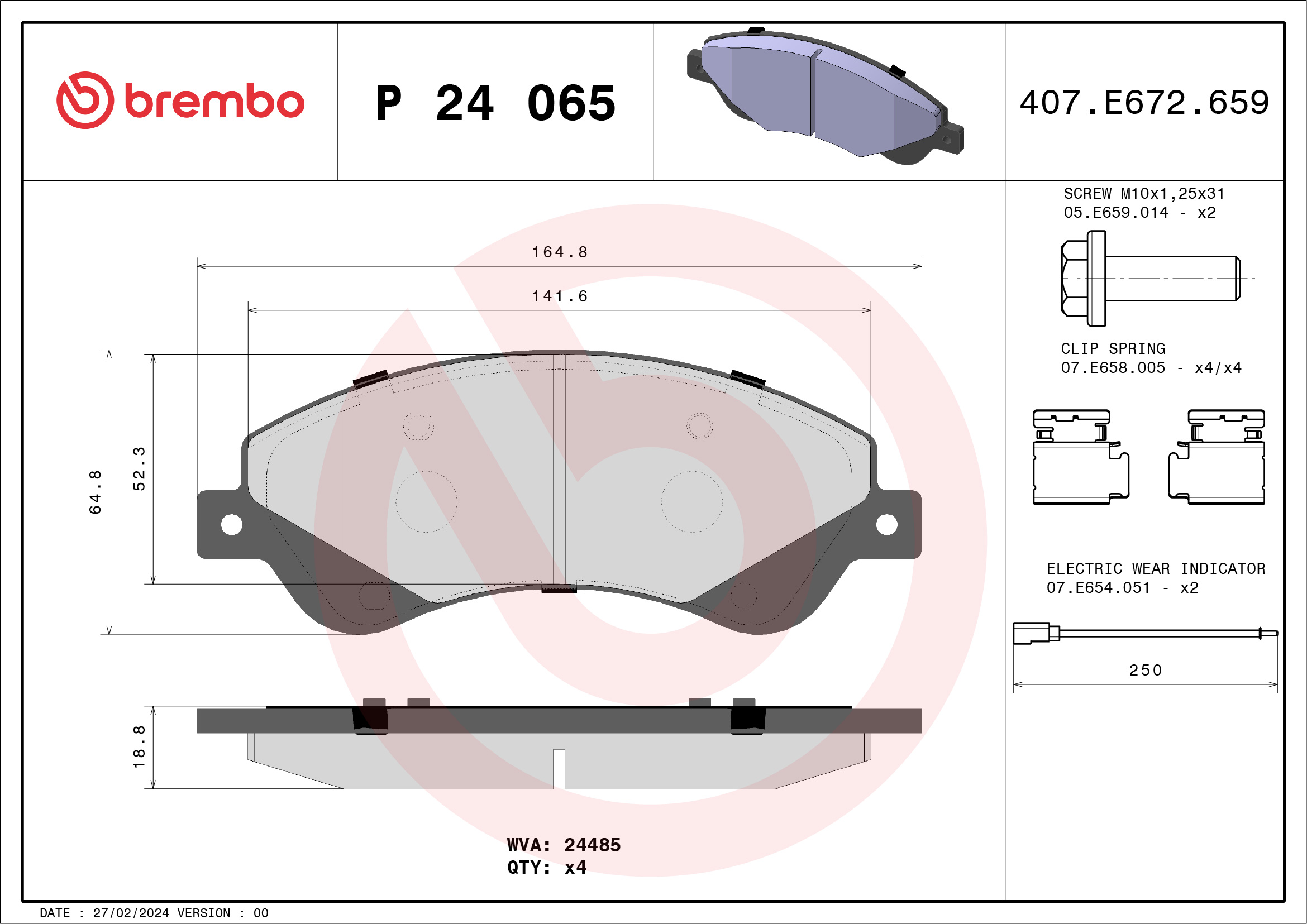 Kit pastiglie freno, Freno a disco - P 24 065 BREMBO