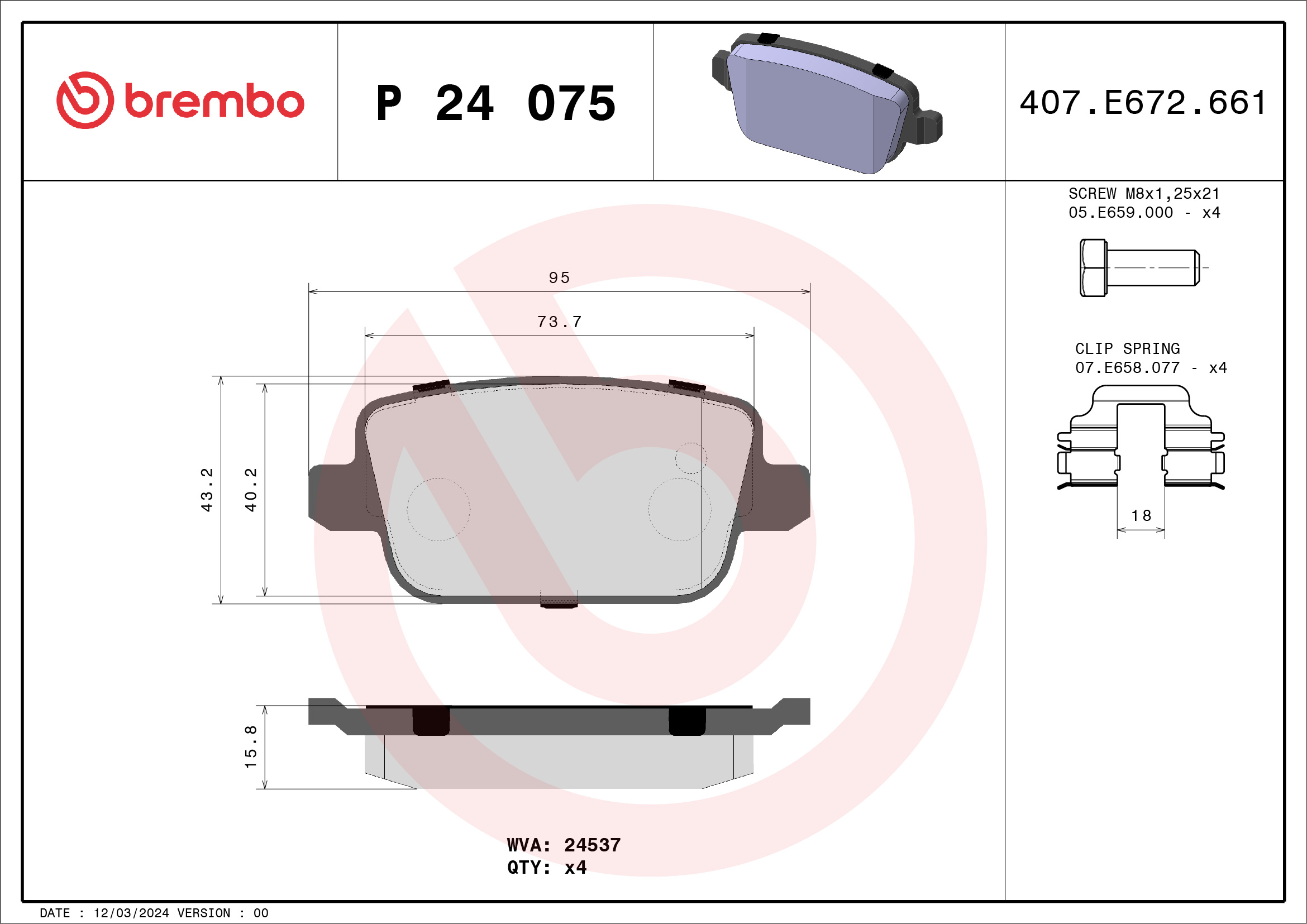 Kit pastiglie freno, Freno a disco - P 24 075 BREMBO