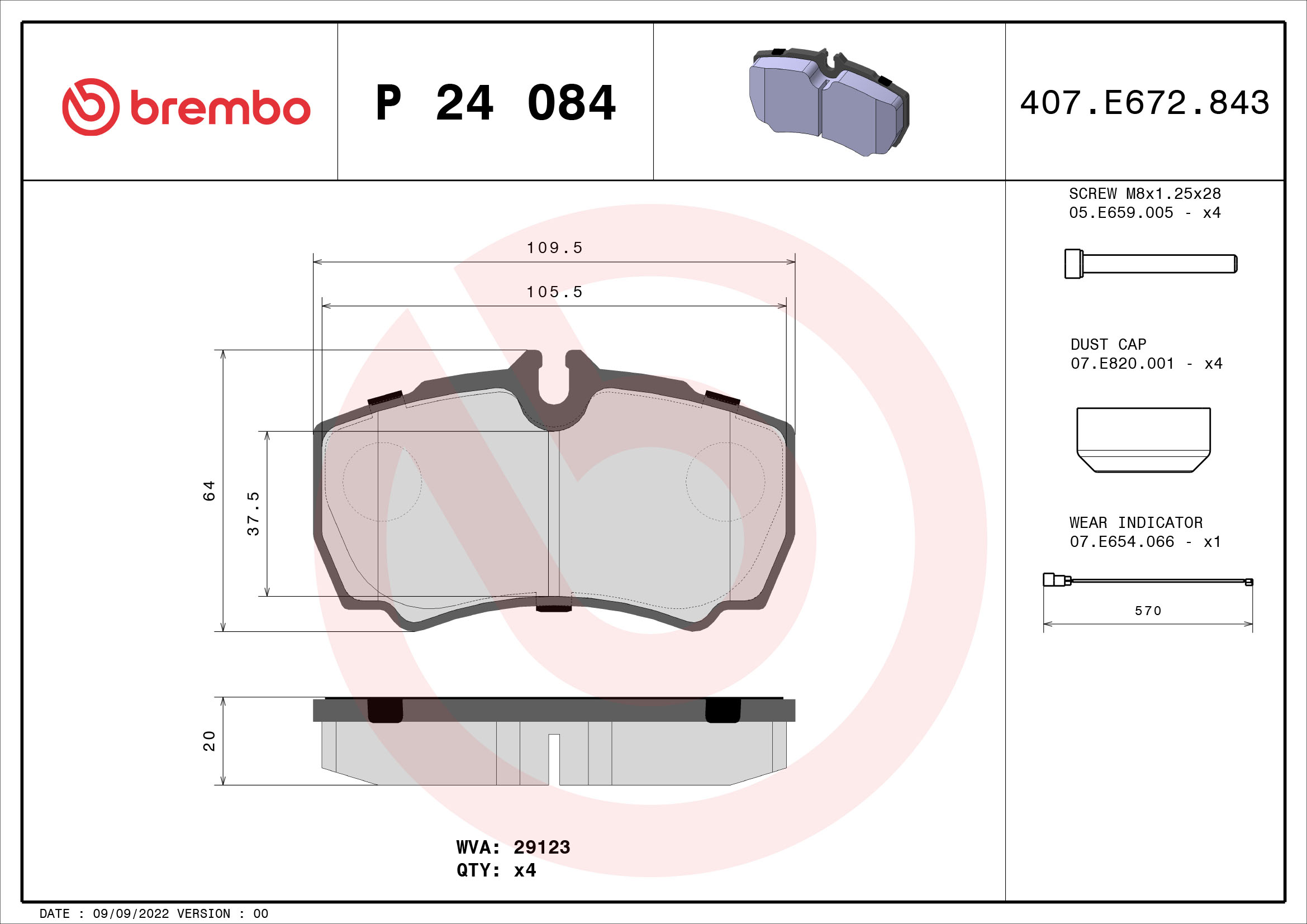 Kit pastiglie freno, Freno a disco - P 24 084 BREMBO