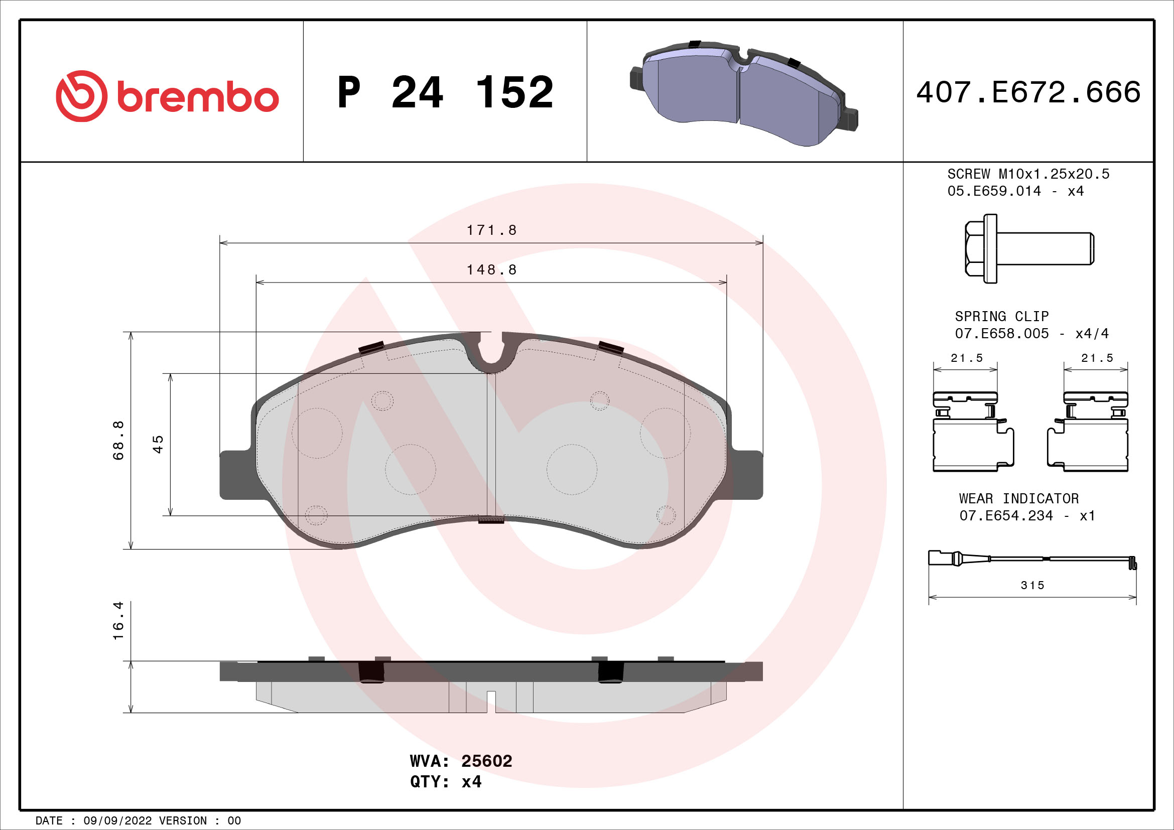 Kit pastiglie freno, Freno a disco - P 24 152 BREMBO