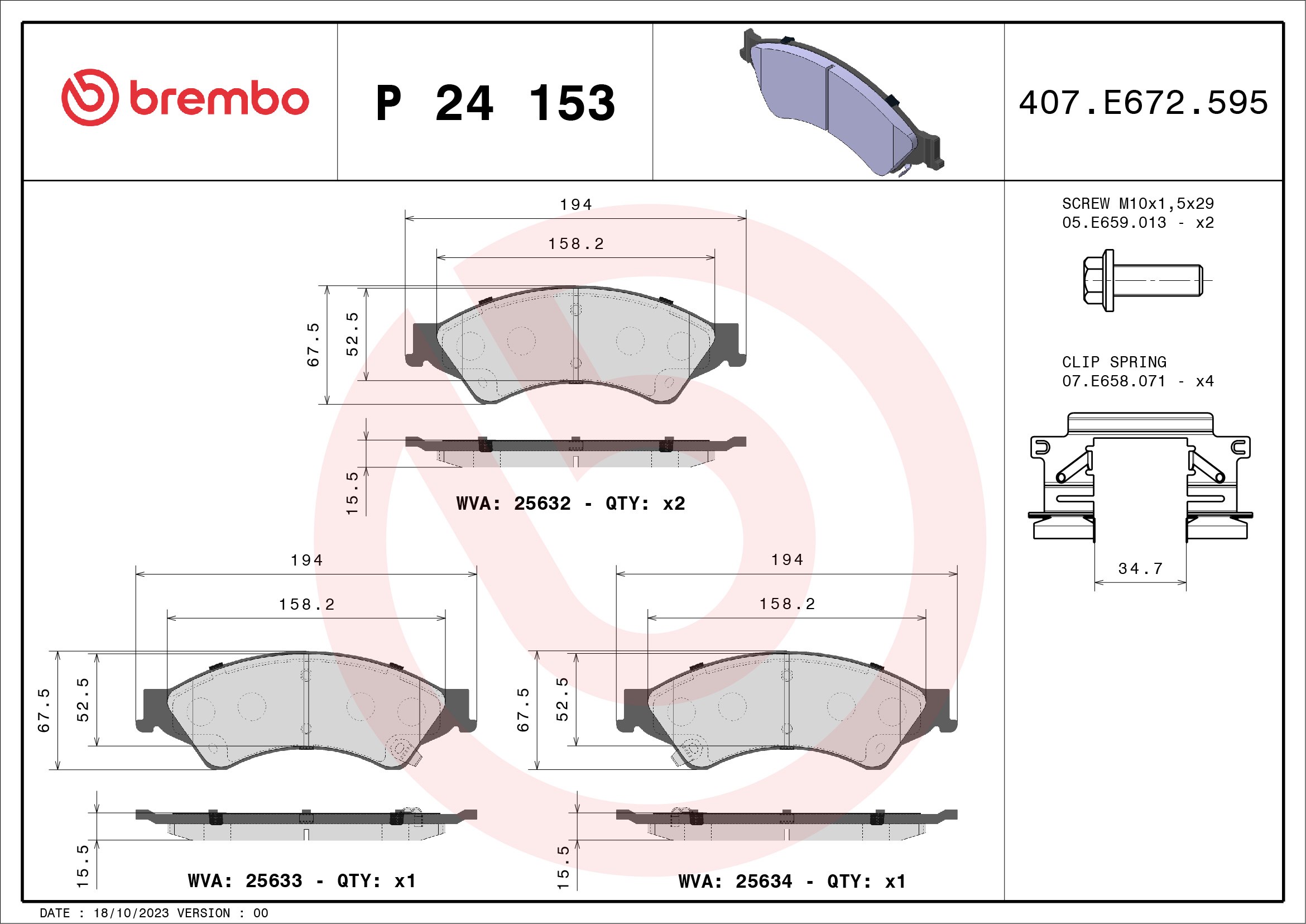 Kit pastiglie freno, Freno a disco - P 24 153 BREMBO