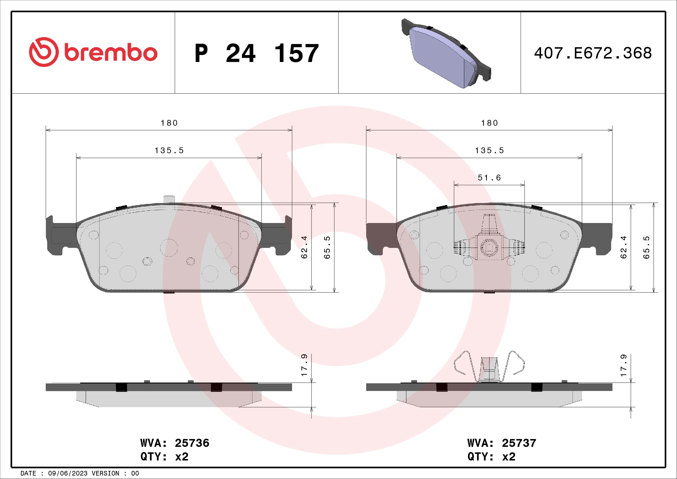 Brake Pad Set, disc brake - P 24 157 BREMBO