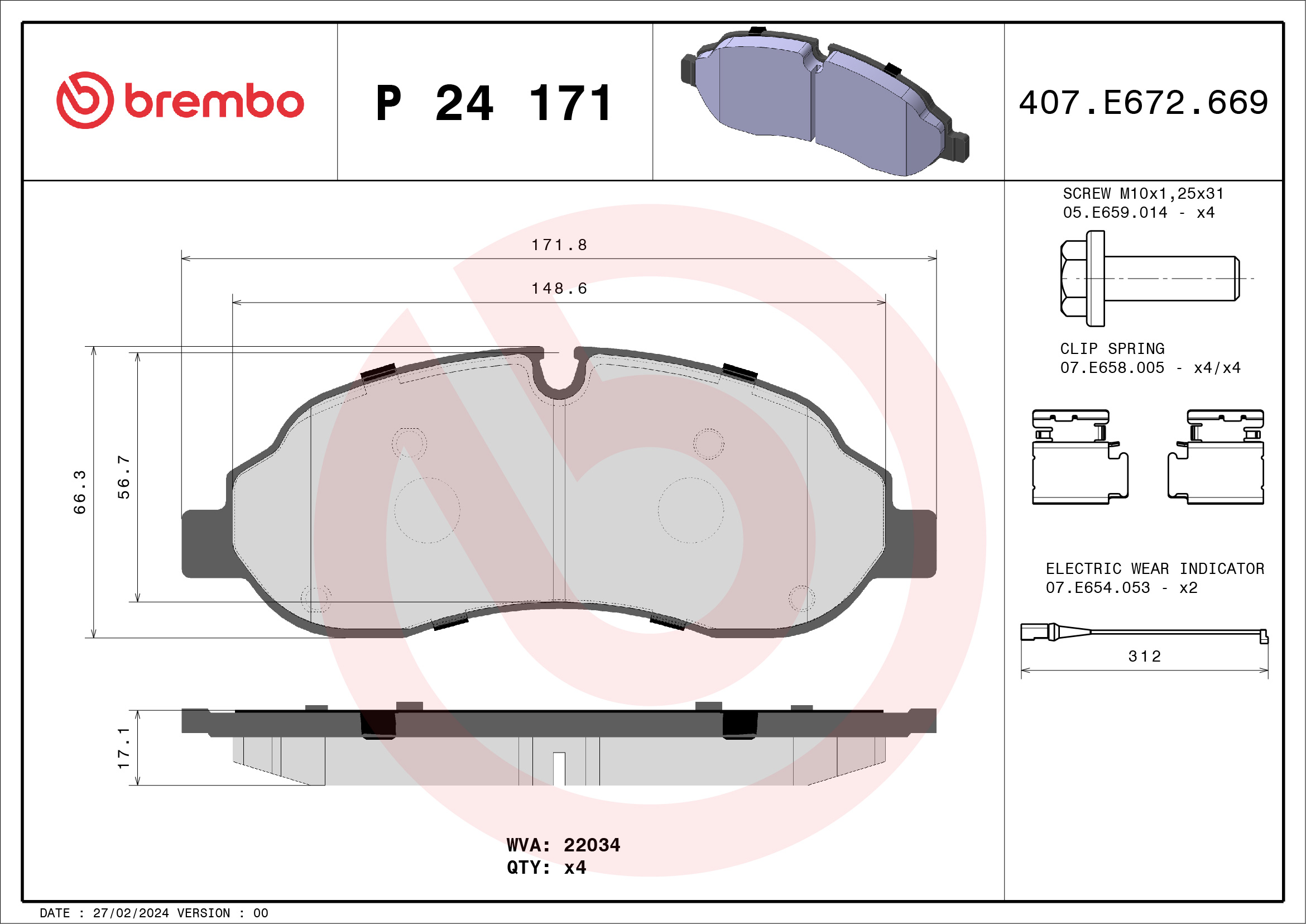 Kit pastiglie freno, Freno a disco - P 24 171 BREMBO
