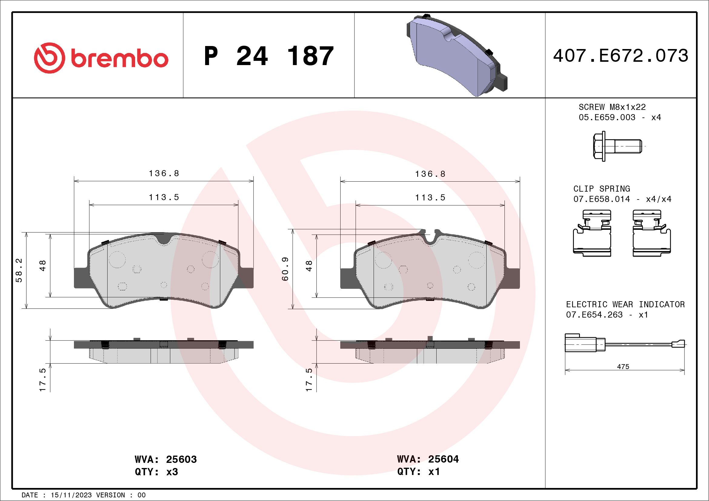 Brake Pad Set, disc brake - P 24 187 BREMBO