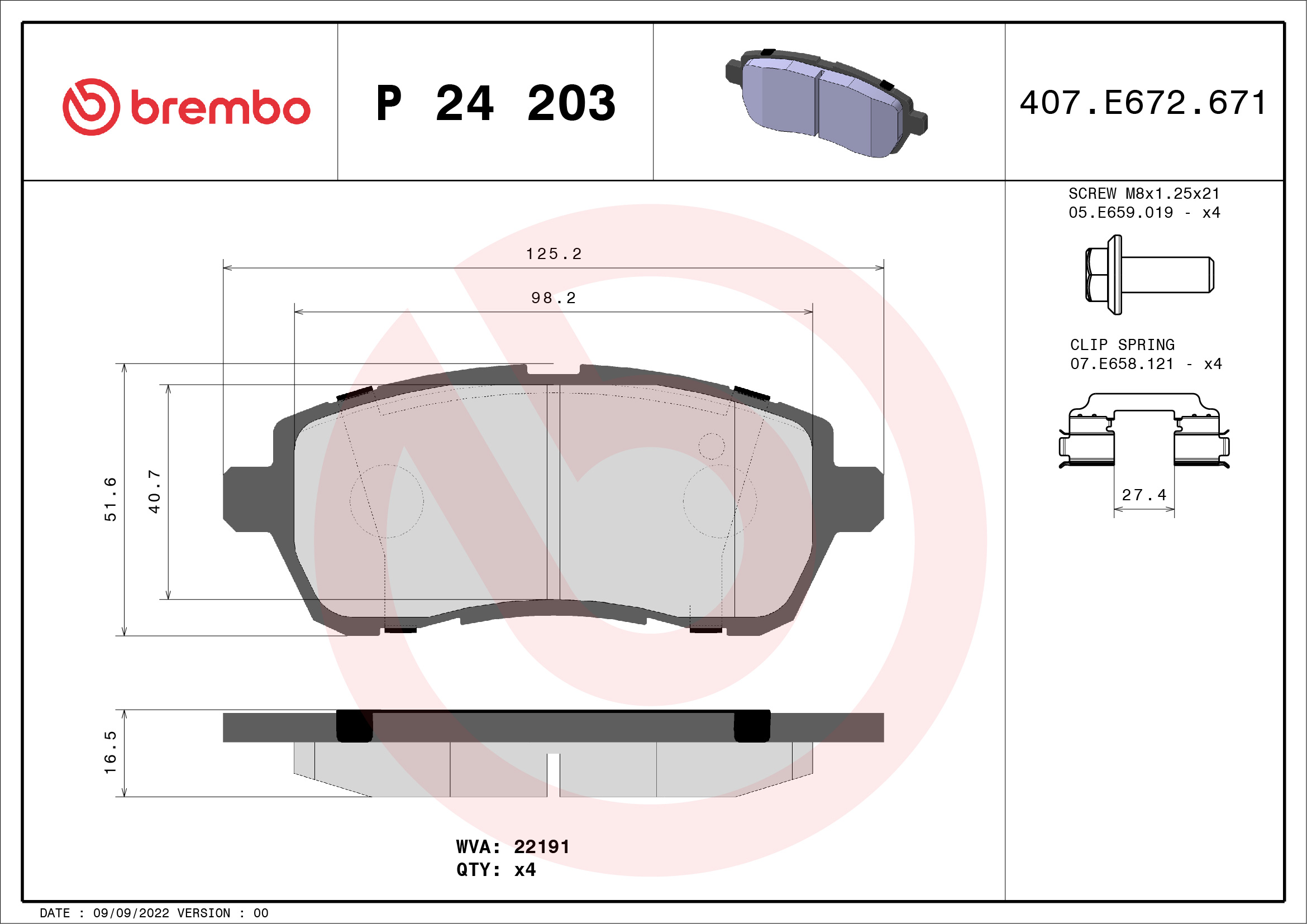Kit pastiglie freno, Freno a disco - P 24 203 BREMBO