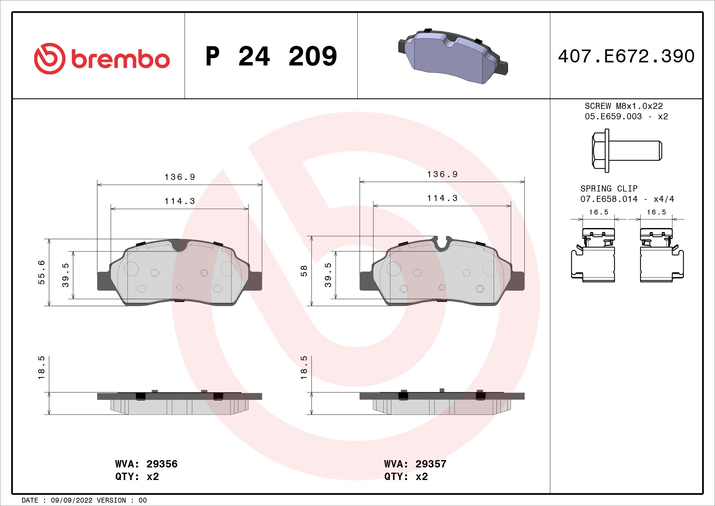 Kit pastiglie freno, Freno a disco - P 24 209 BREMBO