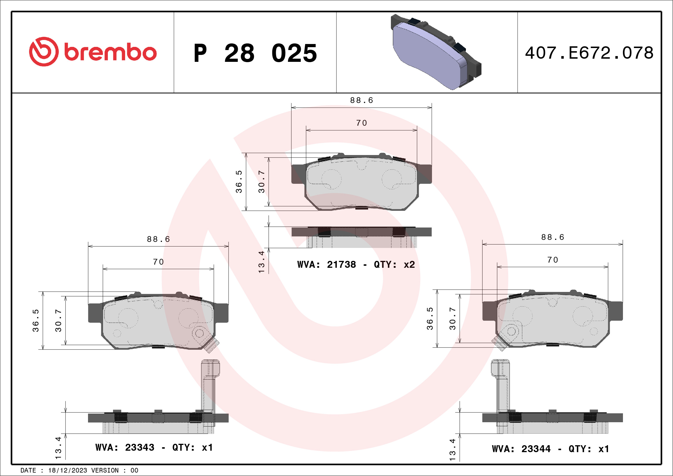 Kit pastiglie freno, Freno a disco - P 28 025 BREMBO