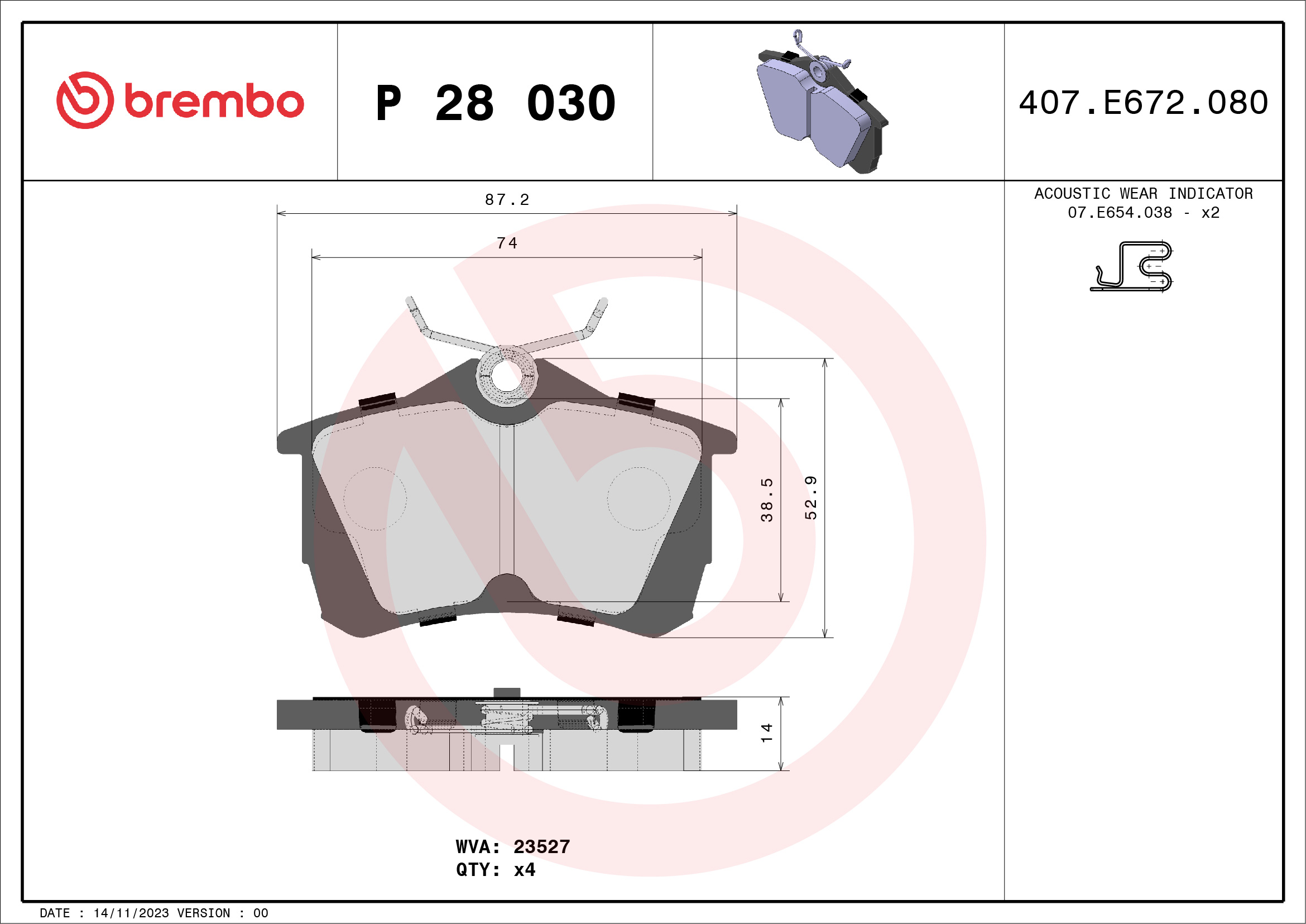 Brake Pad Set, disc brake - P 28 030 BREMBO