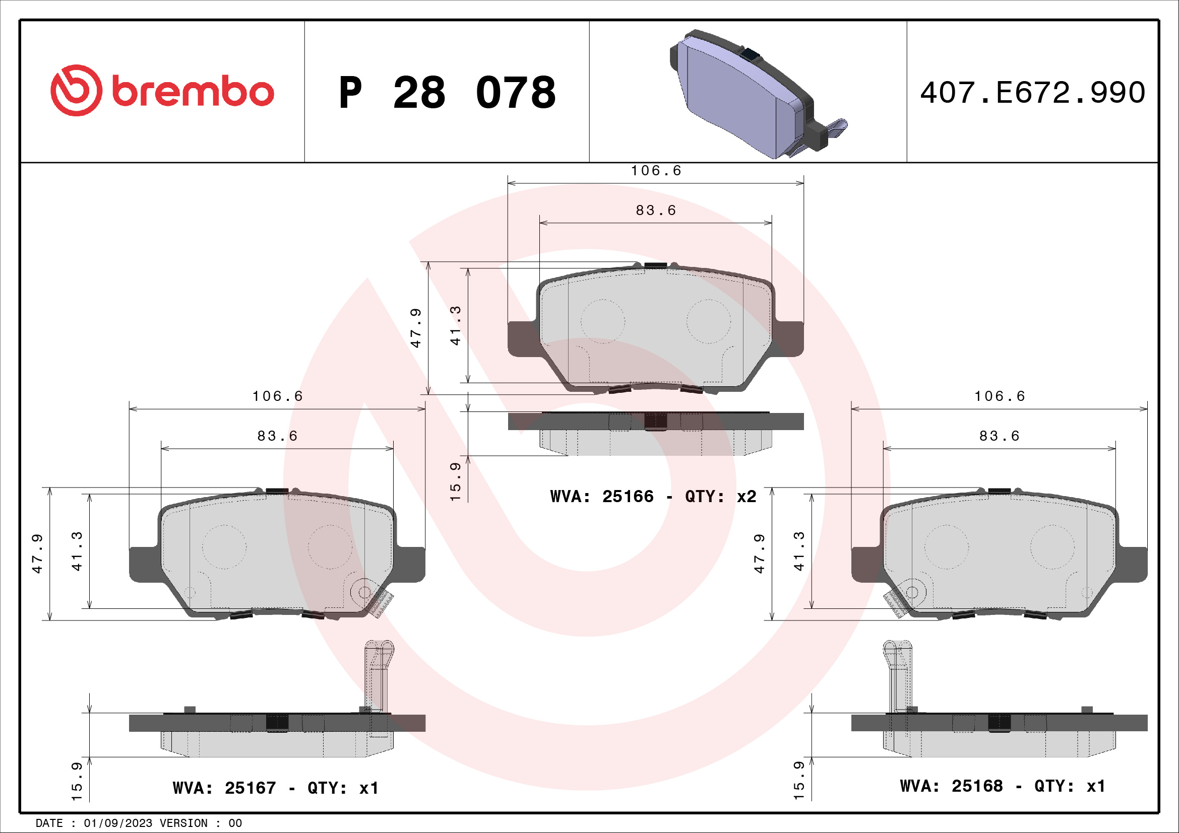Kit pastiglie freno, Freno a disco - P 28 078 BREMBO