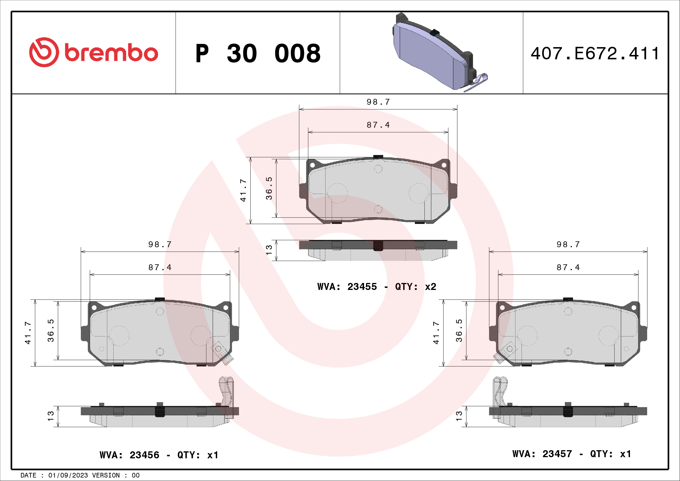 Bremsbelagsatz, Scheibenbremse - P 30 008 BREMBO