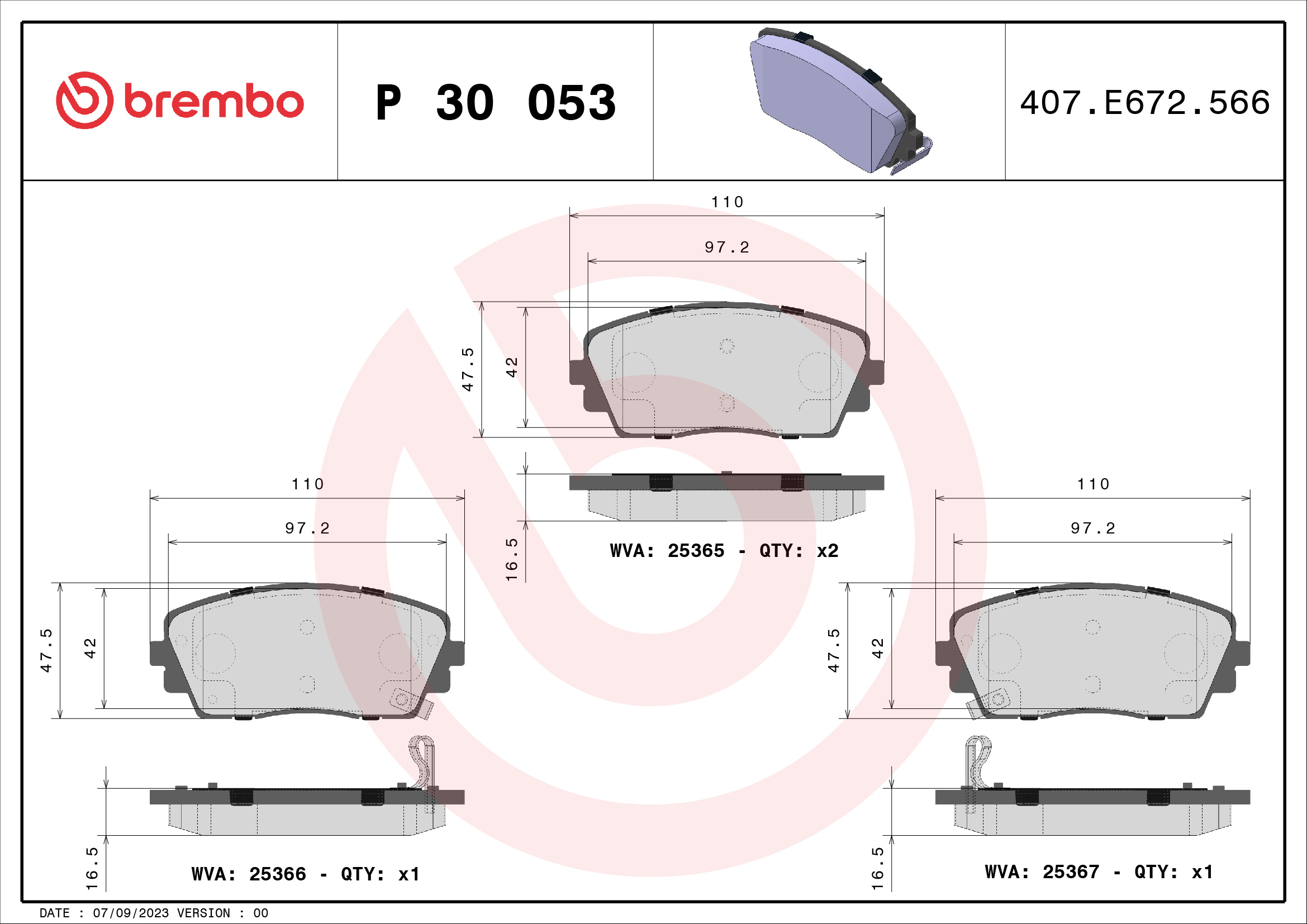 Kit pastiglie freno, Freno a disco - P 30 053 BREMBO