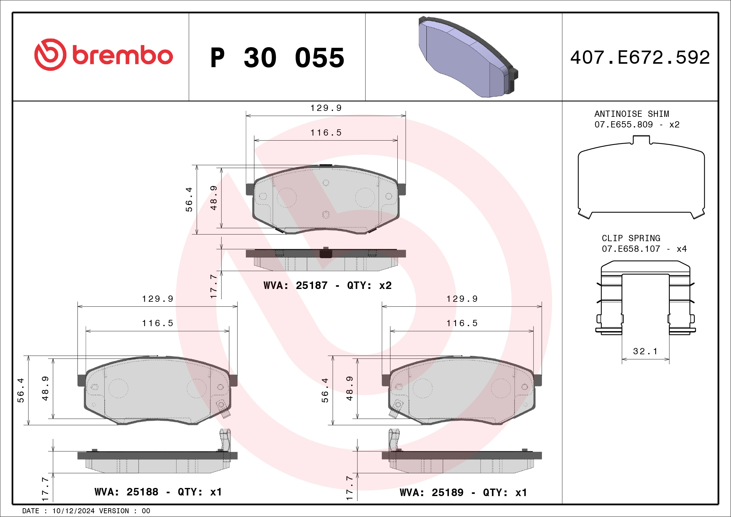 Brake Pad Set, disc brake - P 30 055 BREMBO
