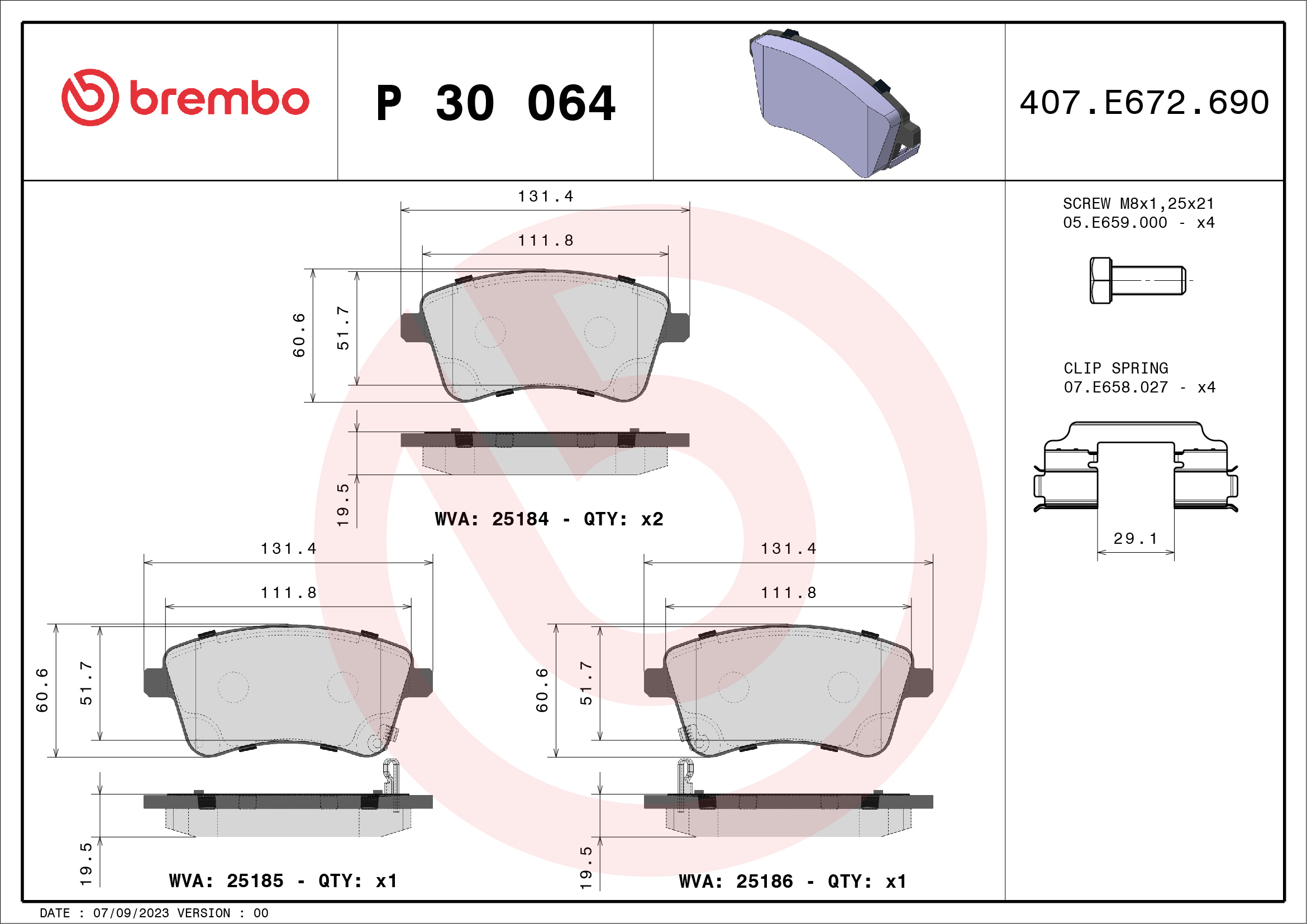 Kit pastiglie freno, Freno a disco - P 30 064 BREMBO