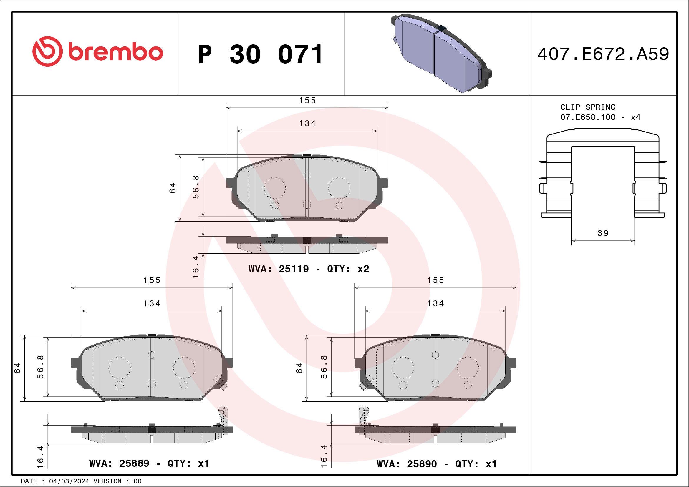 Brake Pad Set, disc brake - P 30 071 BREMBO