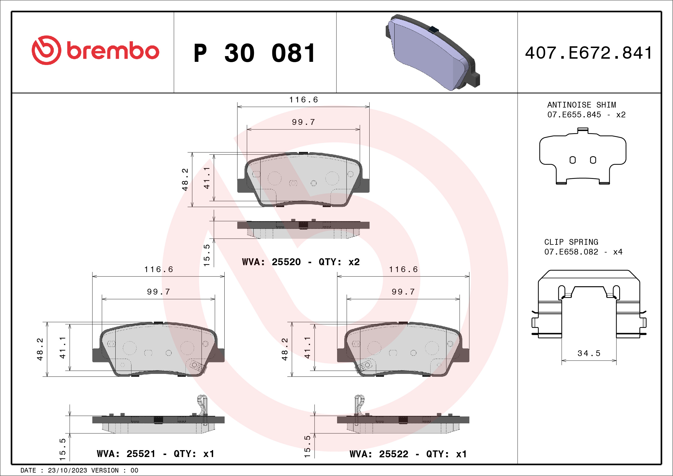 Kit pastiglie freno, Freno a disco - P 30 081 BREMBO