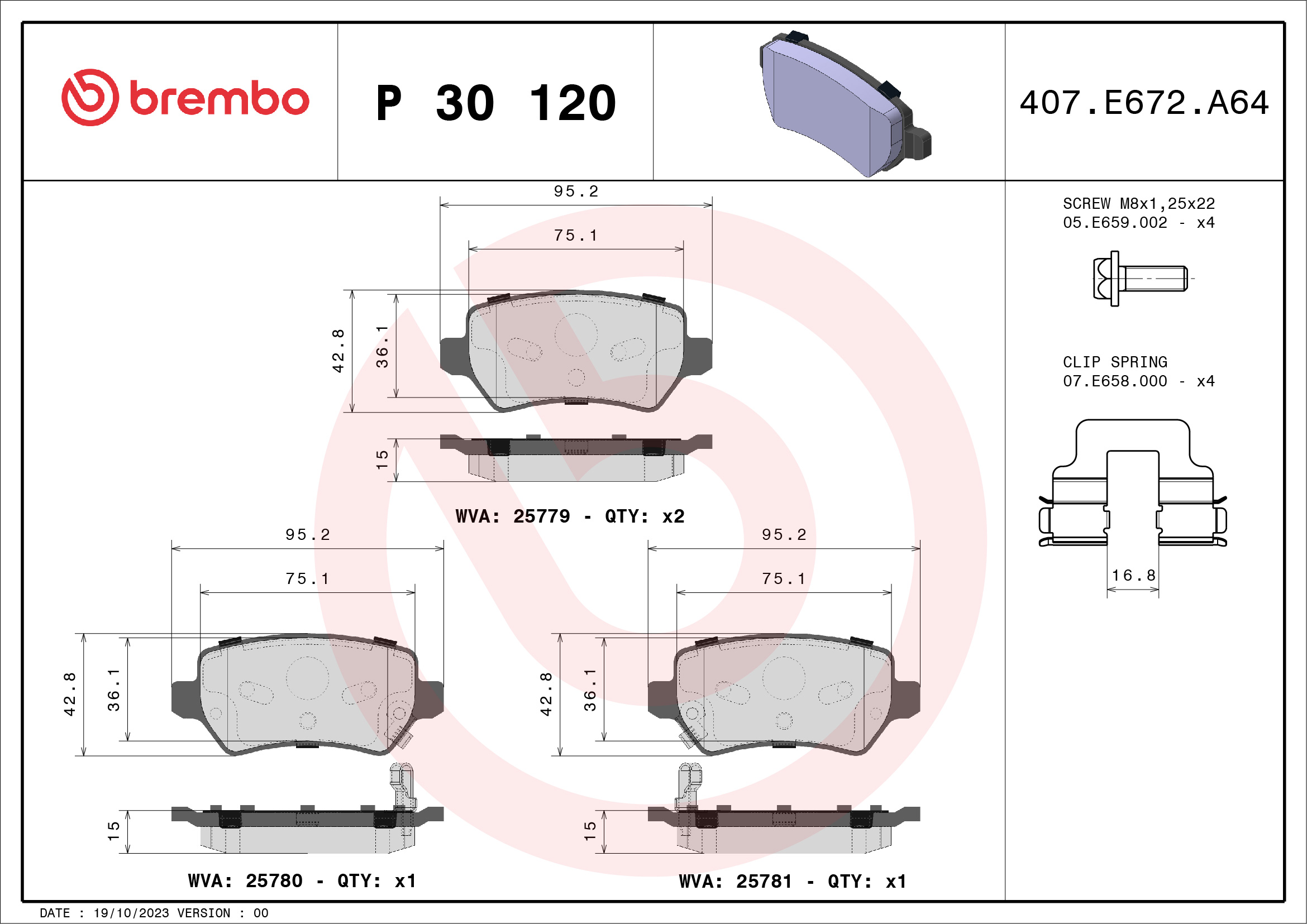 Kit pastiglie freno, Freno a disco - P 30 120 BREMBO