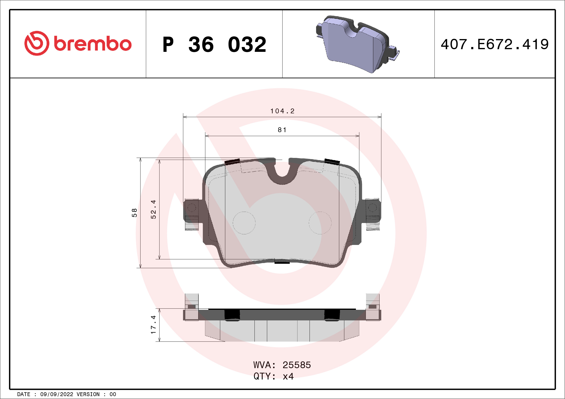 Brake Pad Set, disc brake - P 36 032 BREMBO