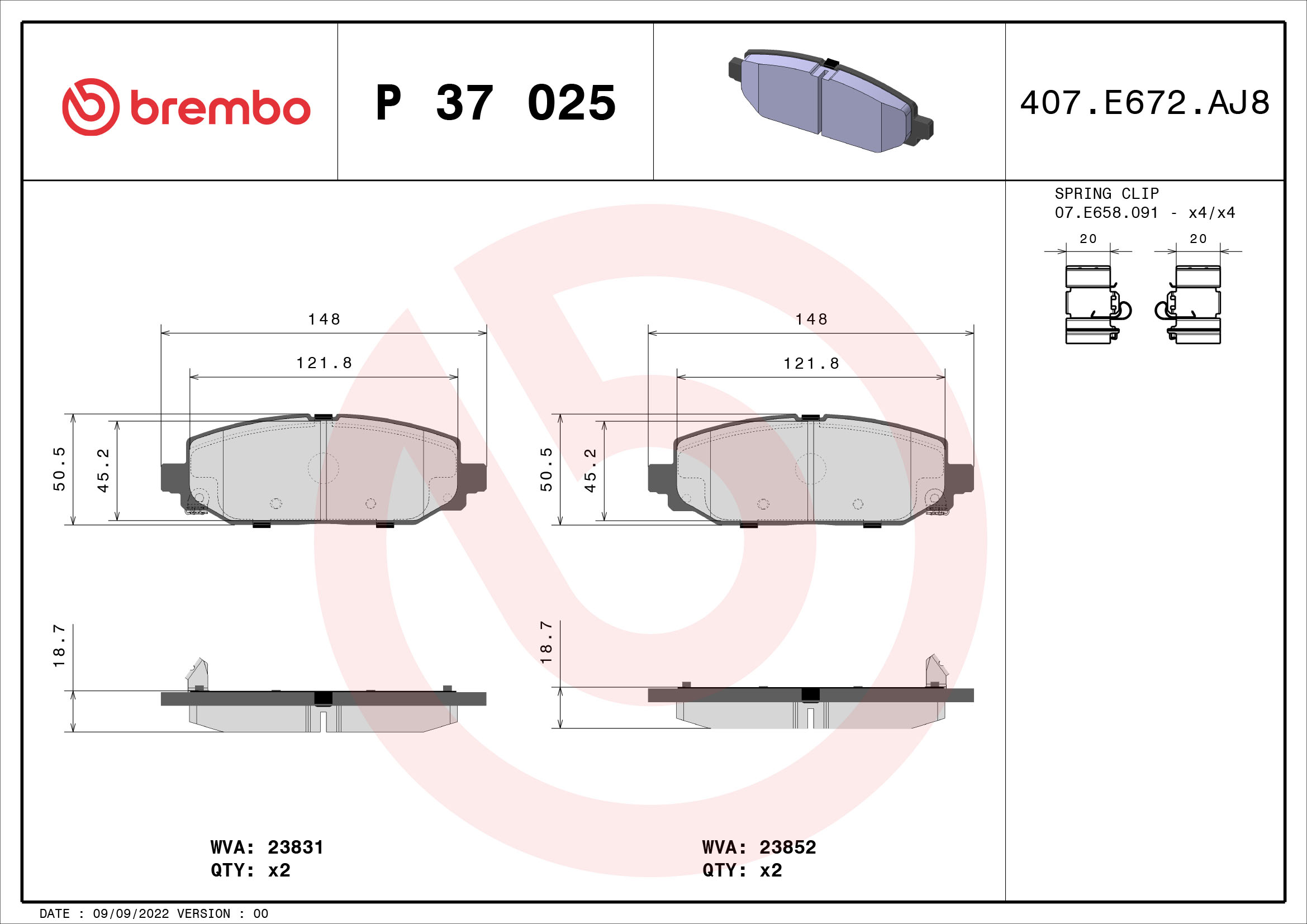 Brake Pad Set, disc brake - P 37 025 BREMBO