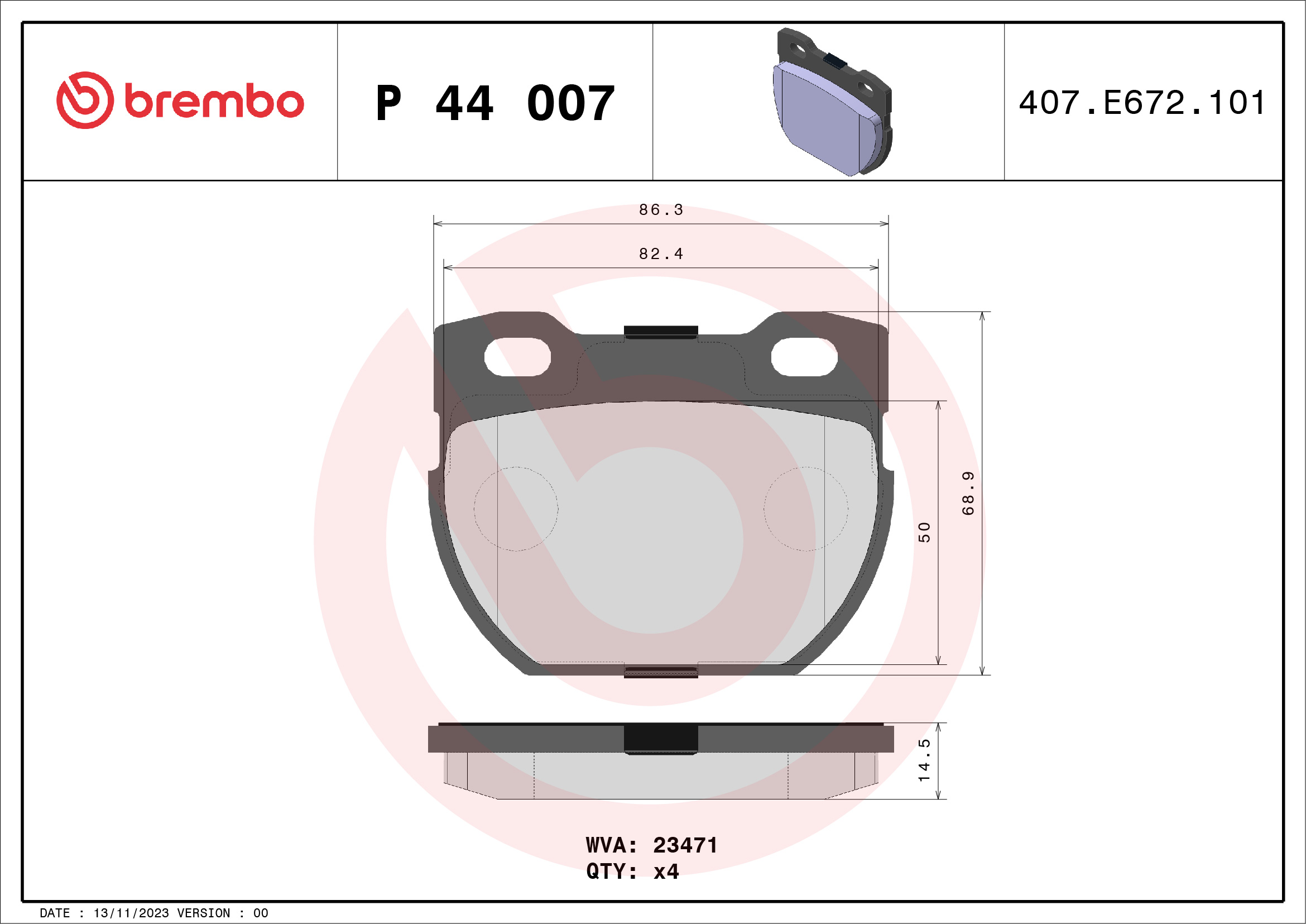 Brake Pad Set, disc brake - P 44 007 BREMBO