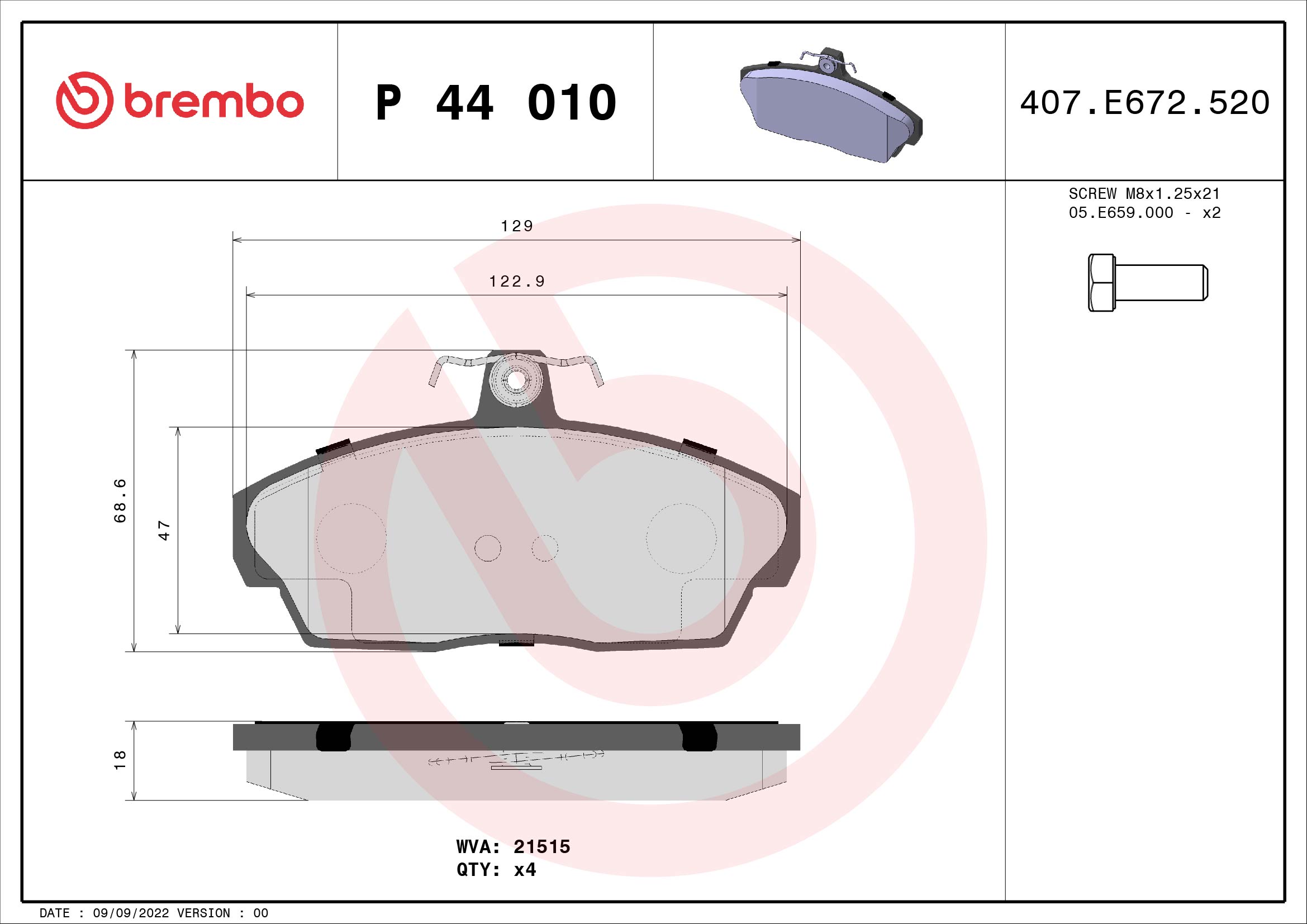 Kit pastiglie freno, Freno a disco - P 44 010 BREMBO