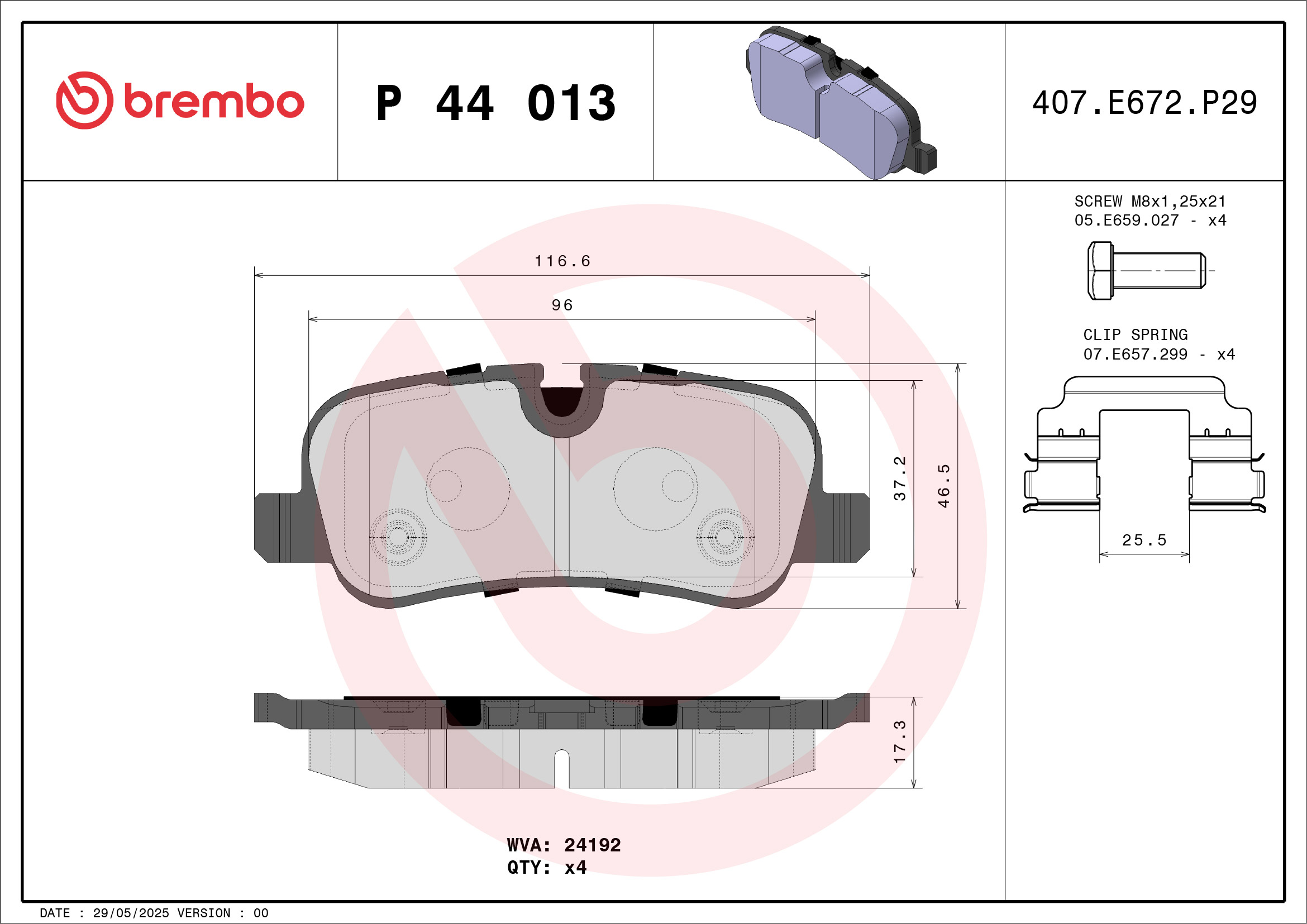 Brake Pad Set, disc brake - P 44 013 BREMBO