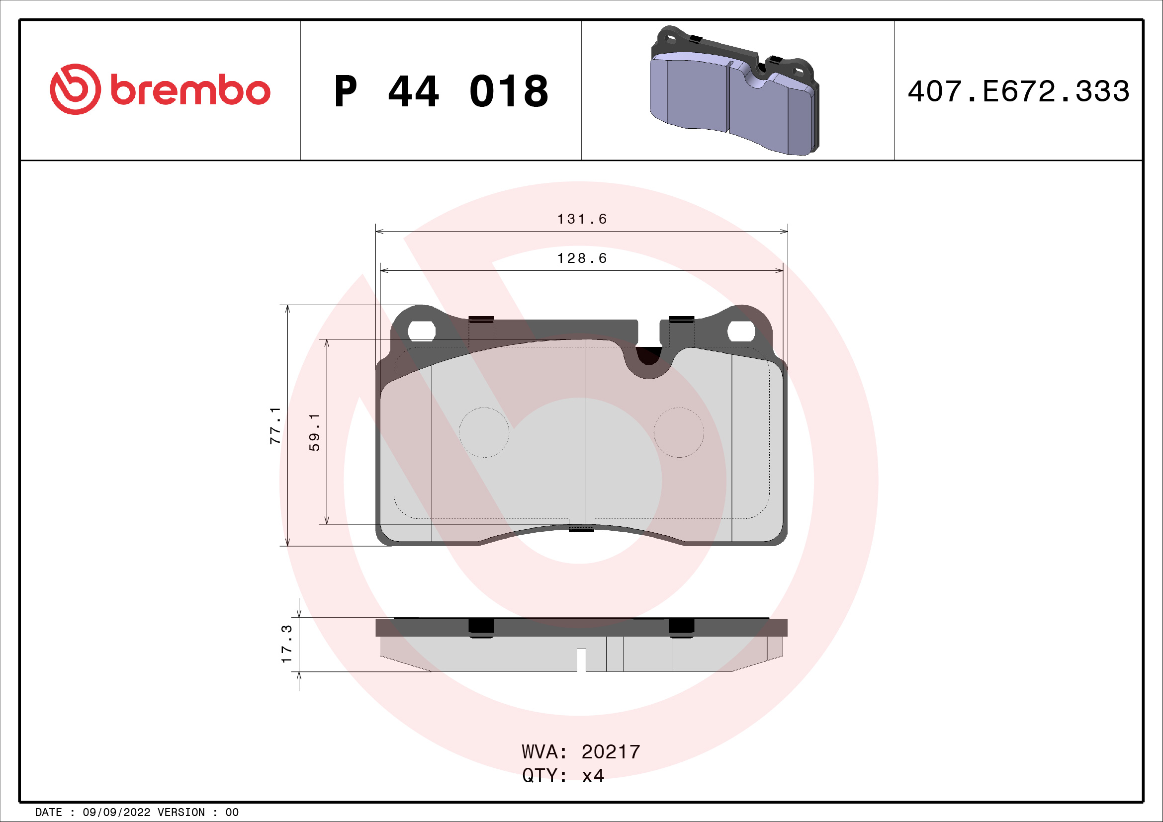 Kit pastiglie freno, Freno a disco - P 44 018 BREMBO