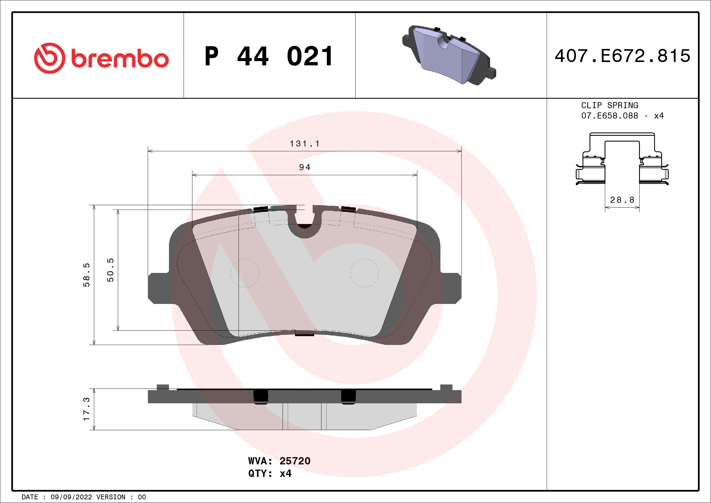 Brake Pad Set, disc brake - P 44 021 BREMBO