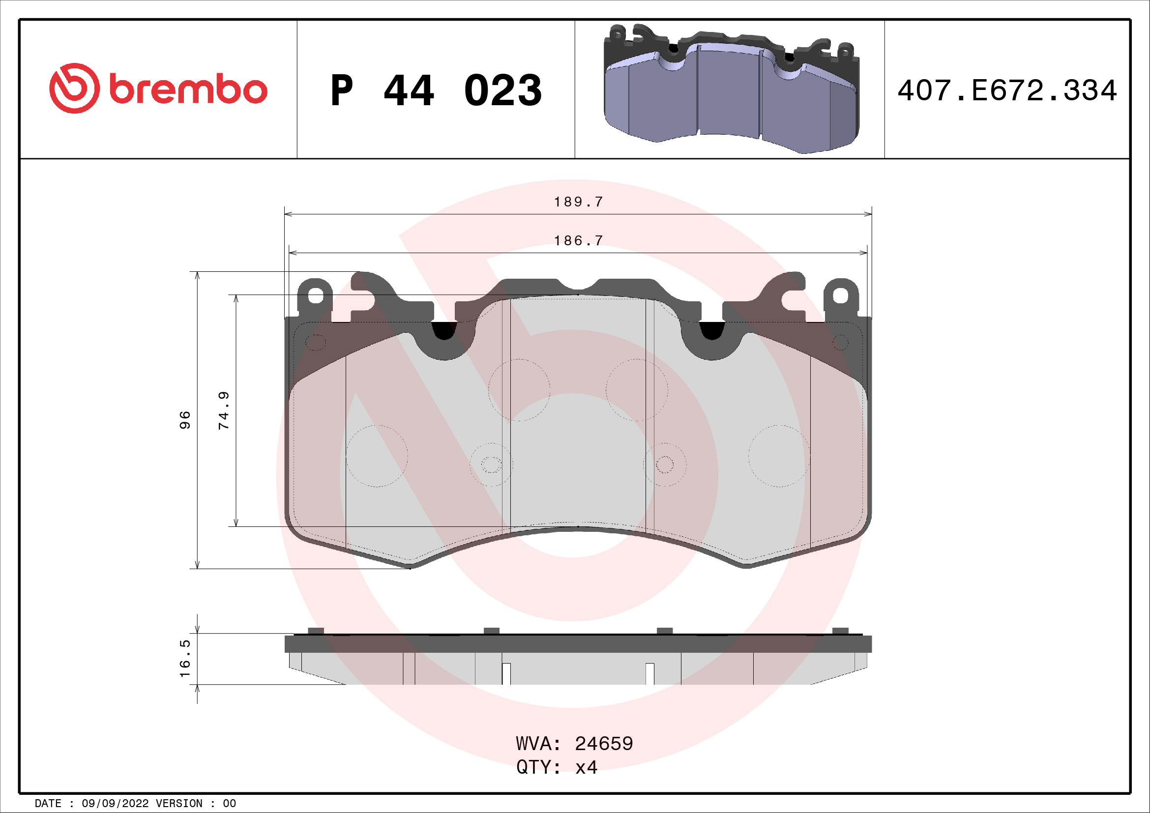 Kit pastiglie freno, Freno a disco - P 44 023 BREMBO