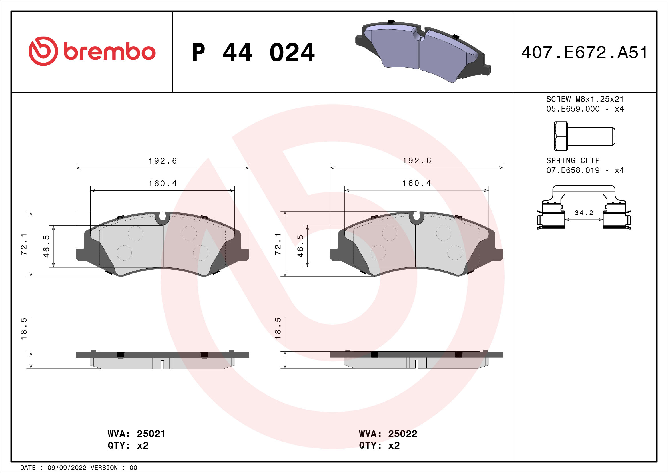 Kit pastiglie freno, Freno a disco - P 44 024 BREMBO