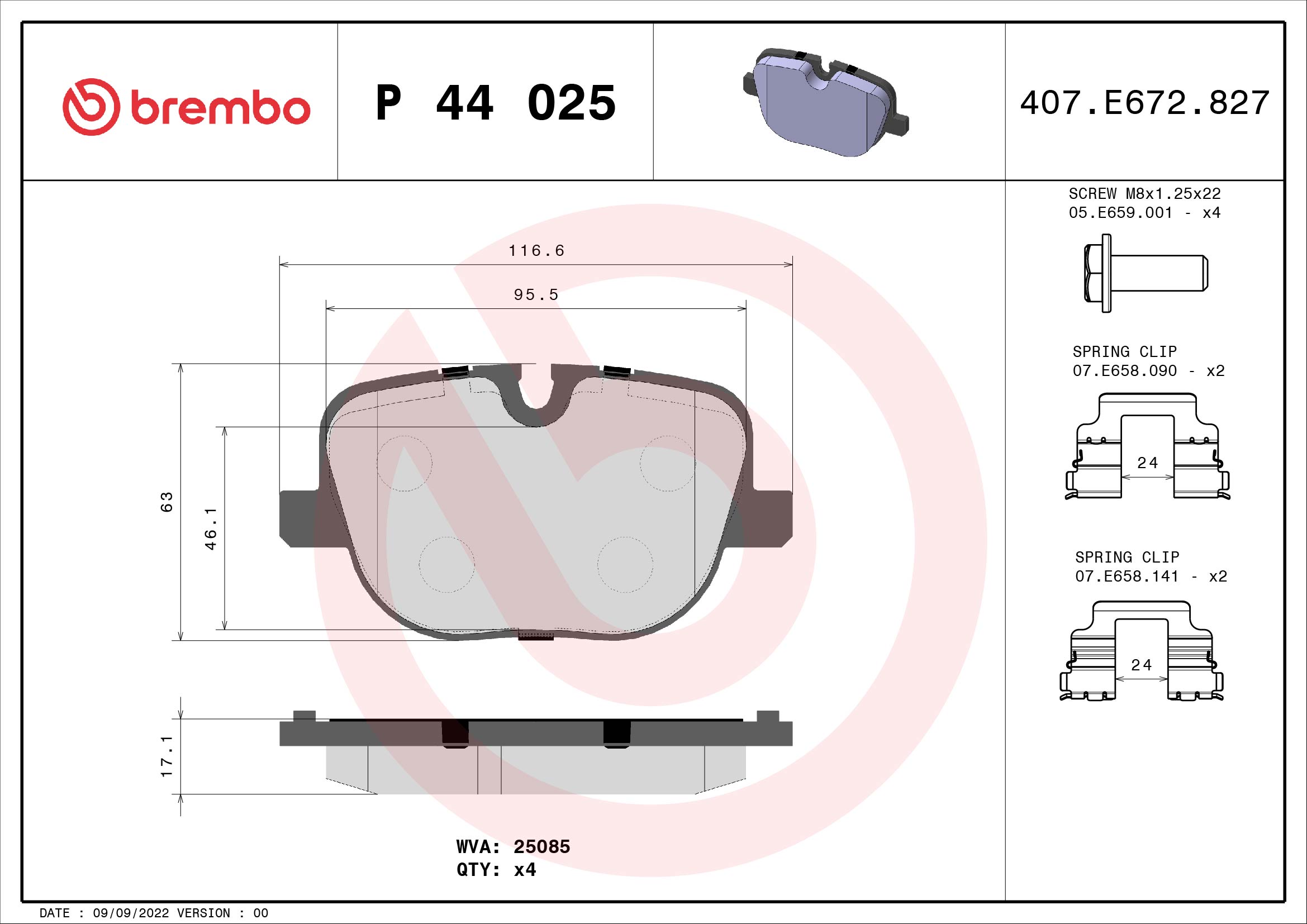 Kit pastiglie freno, Freno a disco - P 44 025 BREMBO