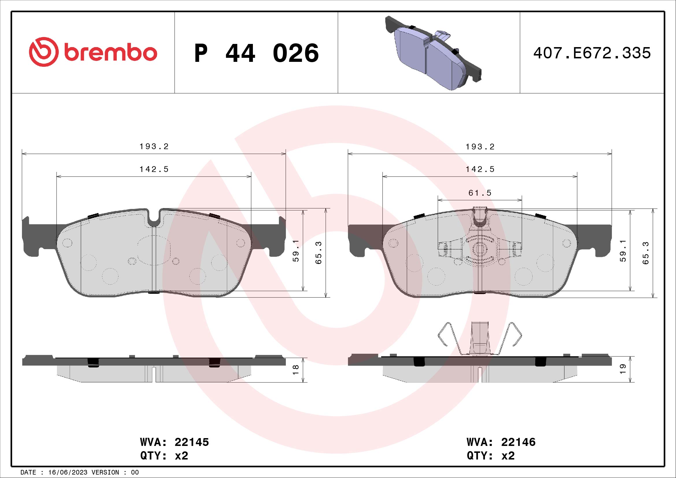 Brake Pad Set, disc brake - P 44 026 BREMBO