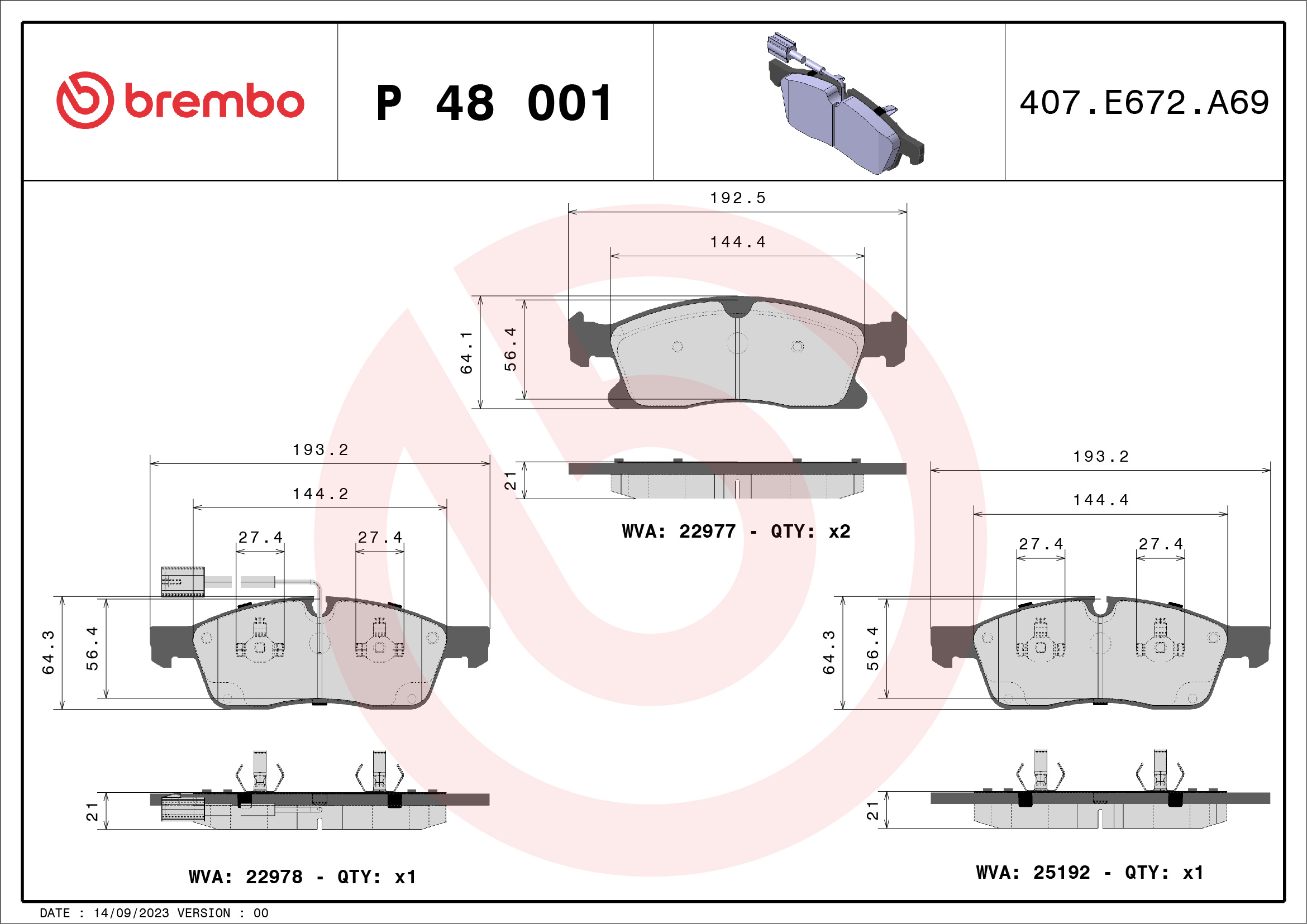 Kit pastiglie freno, Freno a disco - P 48 001 BREMBO