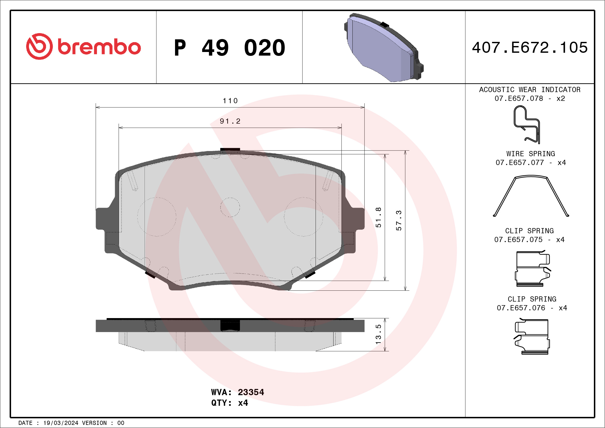 Brake Pad Set, disc brake - P 49 020 BREMBO